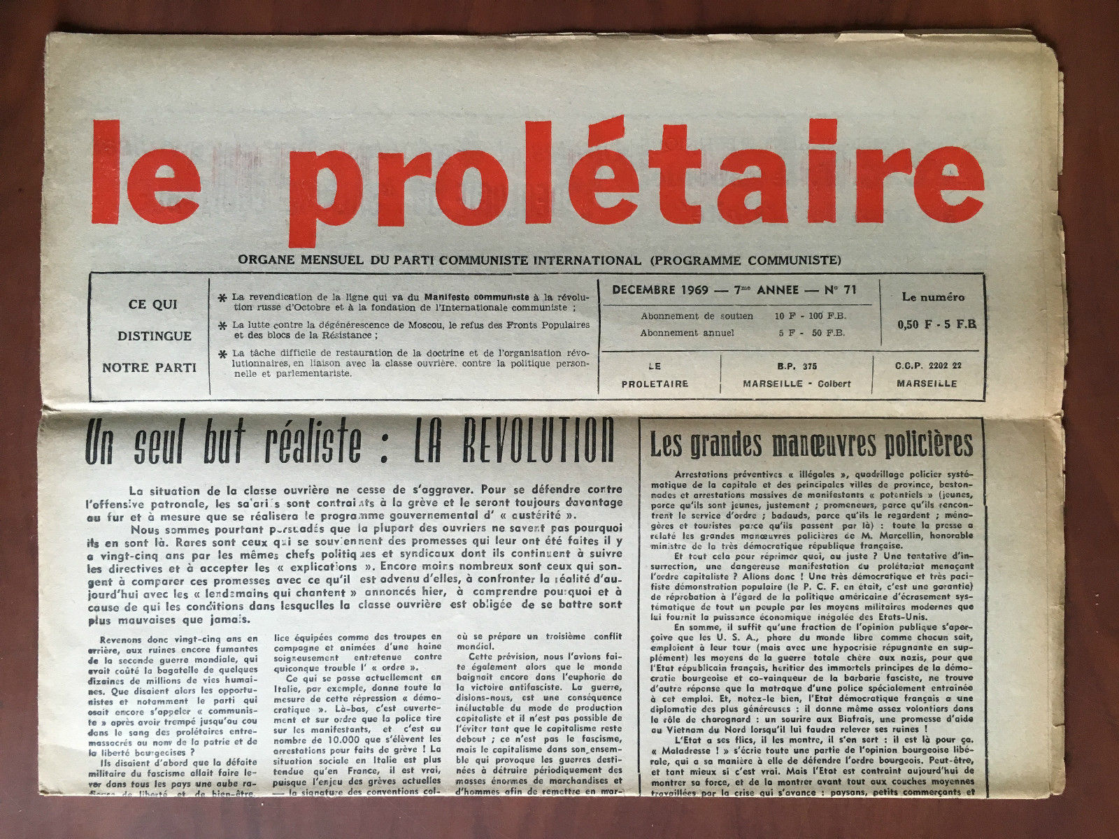 La prolétaire Decembre 1969 année 7 n^ 71 - E20334