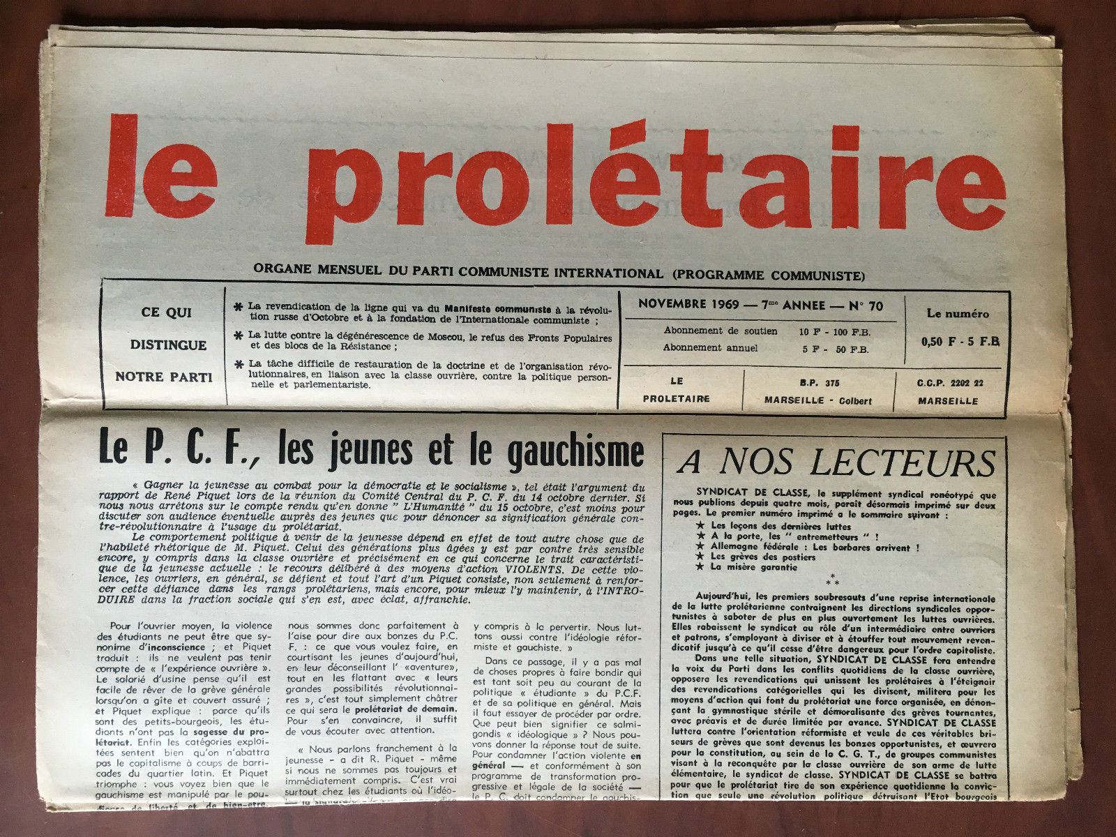 La prolétaire Novembre 1969 année 7 n^ 70 - E20333