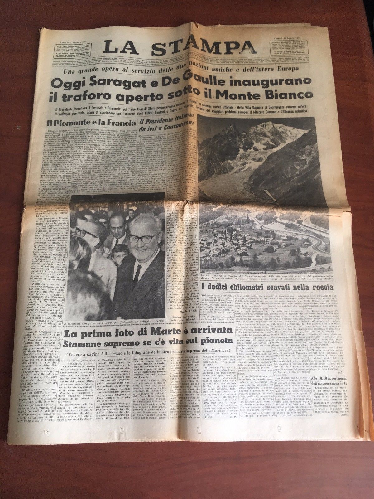 La Stampa Anno 99 n^ 167 - 16/07/1965 Inaugurazione Traforo …