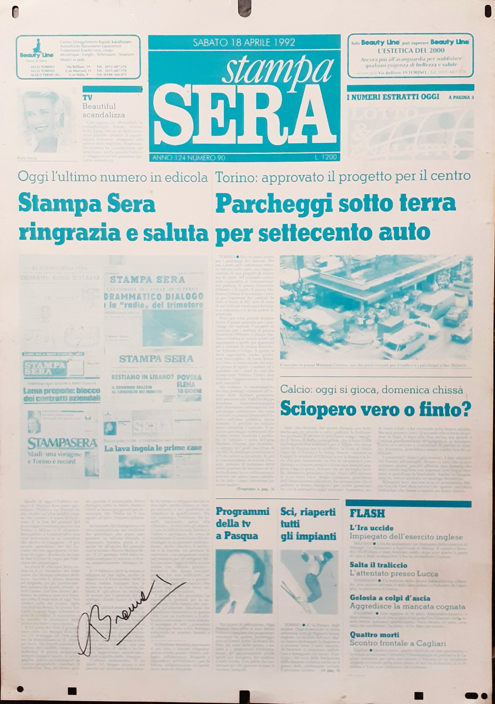 Lastra litografica autografata dal Direttore C. Bramardo dell'ultimo numero della …