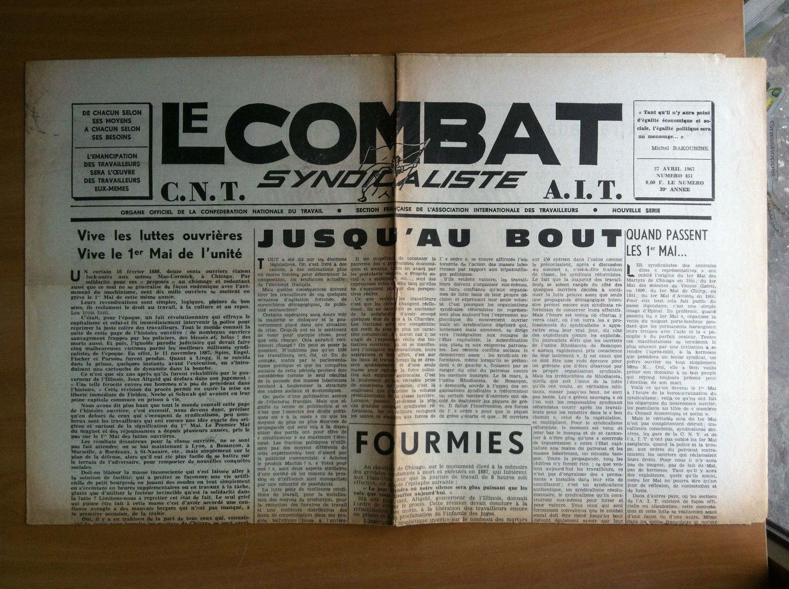 Le Combat n^ 451 - 27 Avril 1967 - E19820