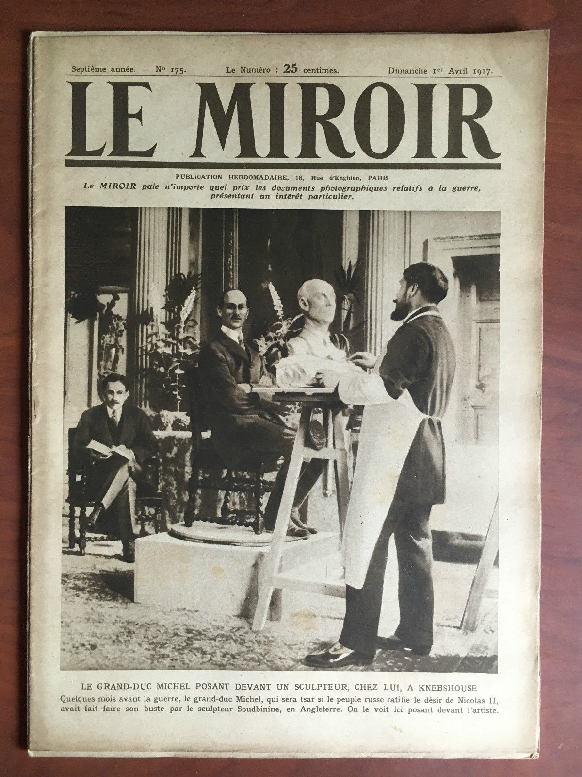 Le Miroir n^ 175 Dimanche 1er Avril 1917 Couverture Duc …