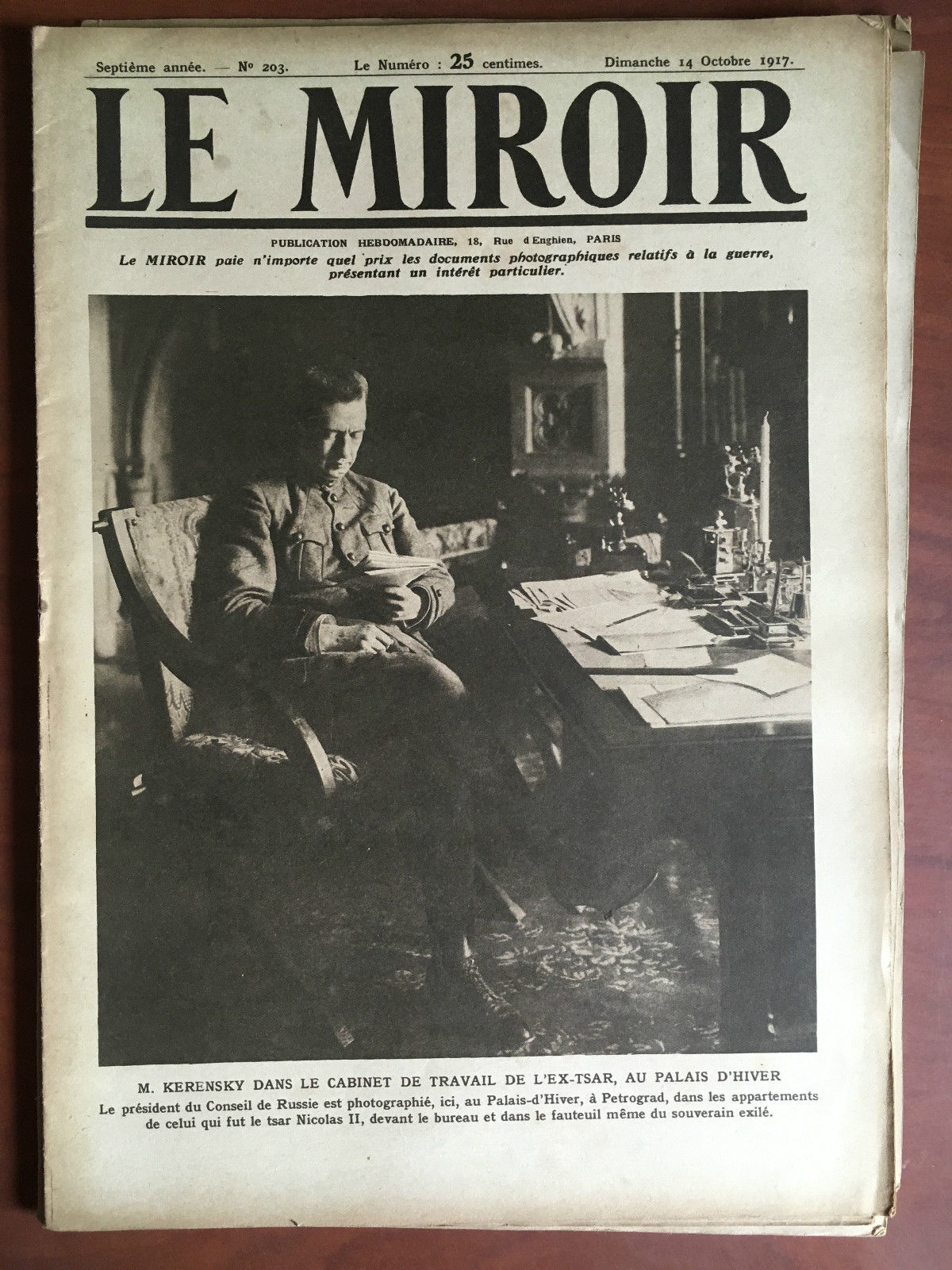 Le Miroir n^ 203 Dimanche 14 Octobre 1917 Couverture M. …