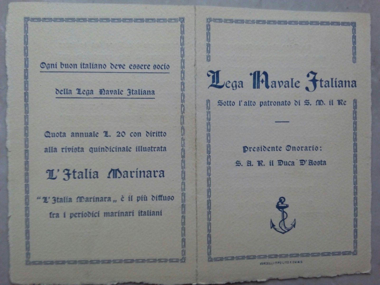 Lega Navale Italiana pieghevole soci 1932