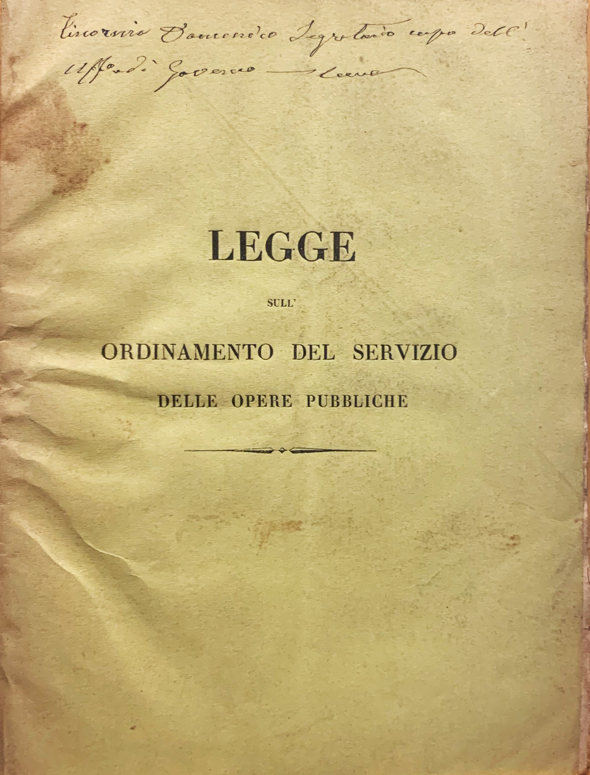 Legge suull'Ordinamento del Servizio delle Opere pubbliche