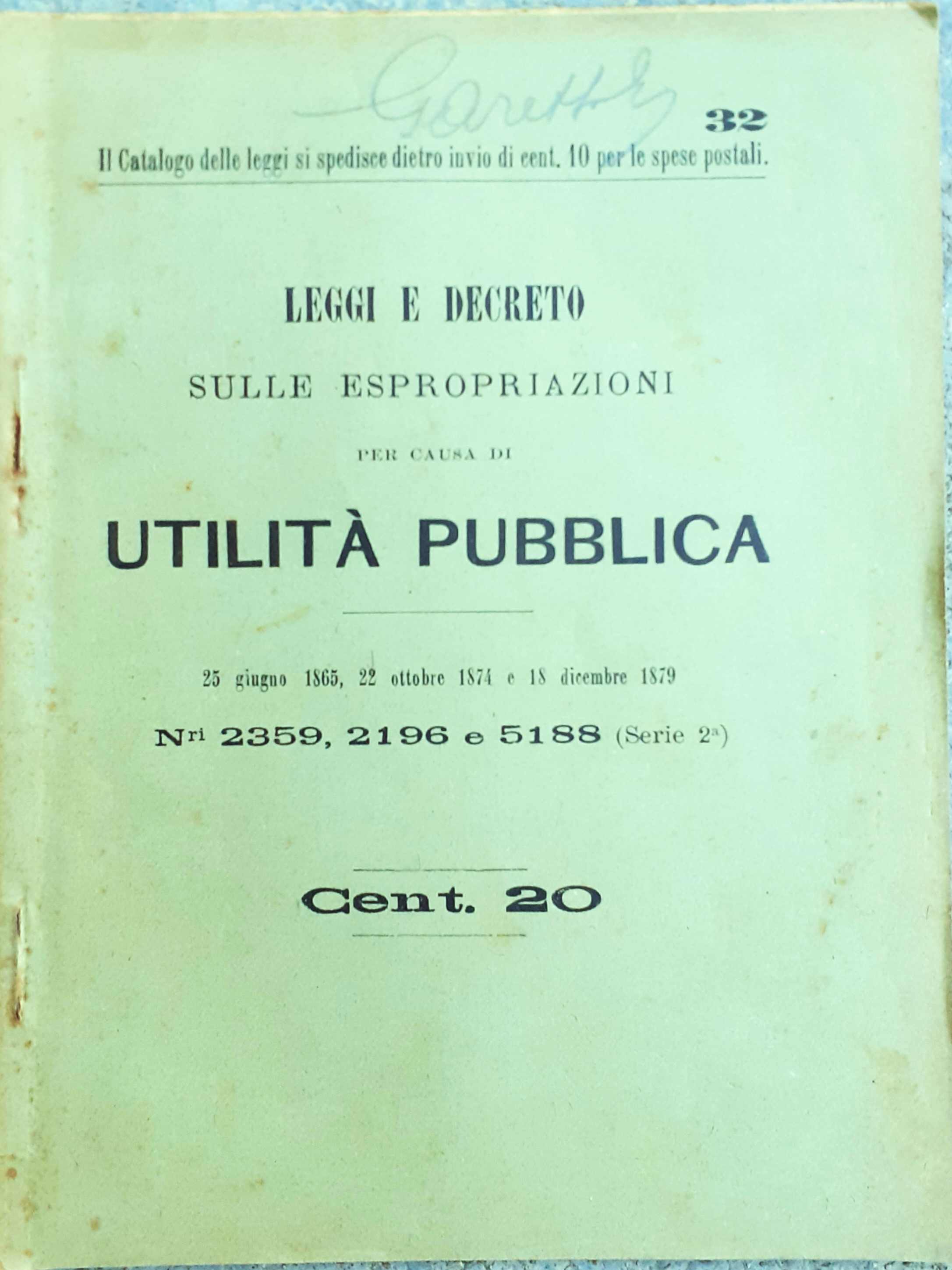 Leggi e Decreto sulle espropriazioni per causa di utilità pubblica …