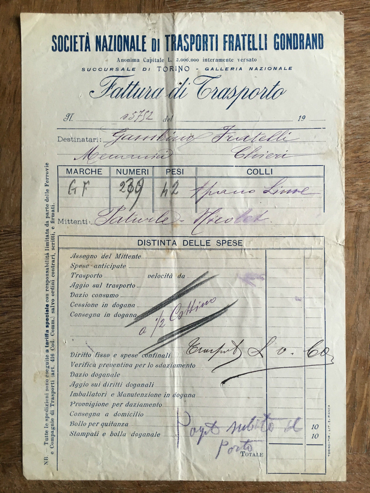 Lettera Commerciale Fratelli Gondrand inizi '900 - E21925