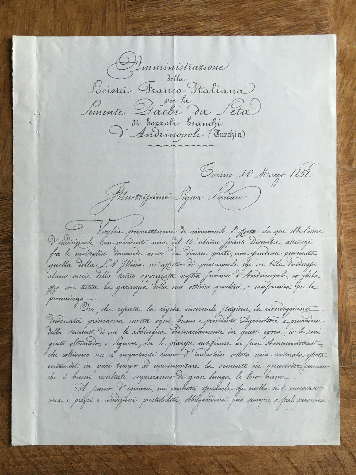 Lettera Commerciale Semente Bachi da Seta Torino 1858 - E21934