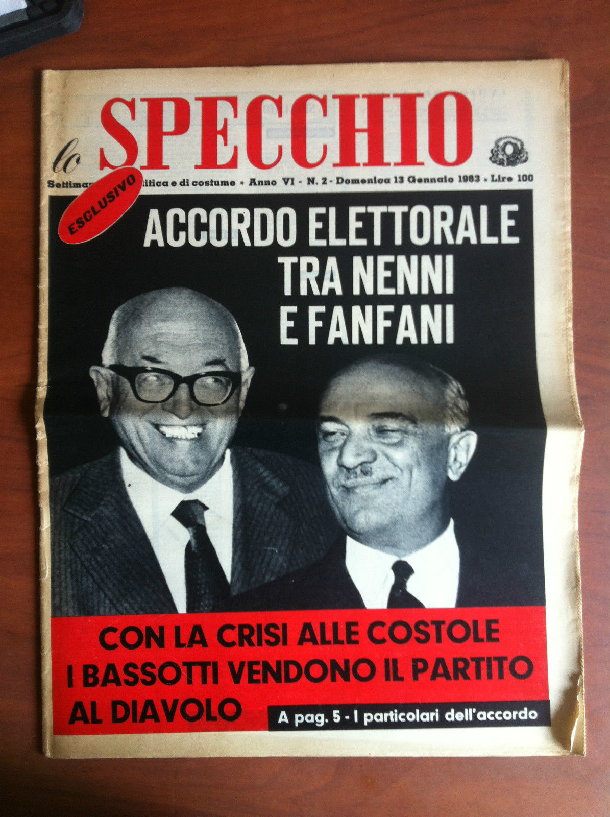 lo Specchio Anno VI n^ 2 Dom.13 Gennaio 1963 Cover: …