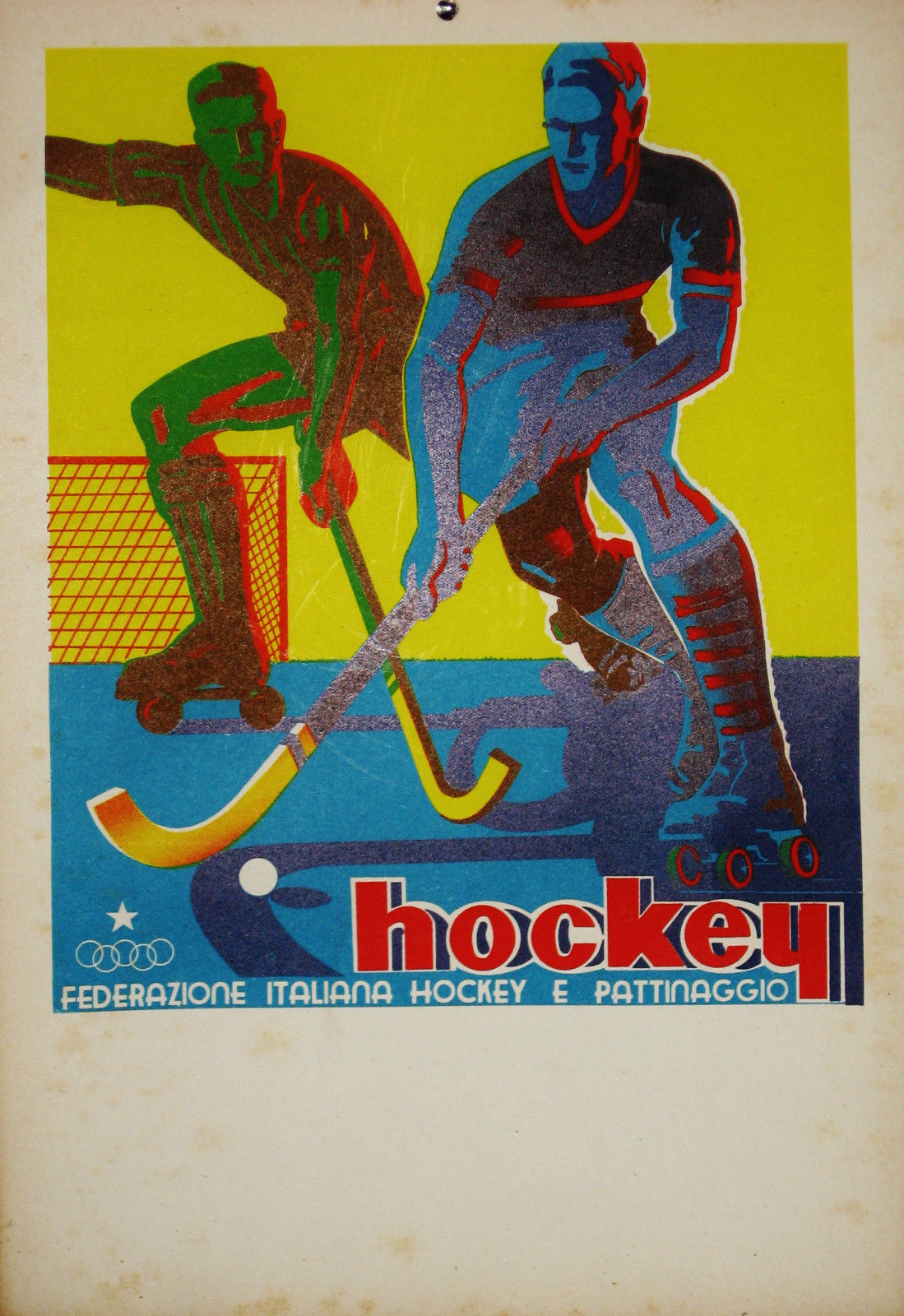 Locandina Hockey federazione italiana 1954 originale