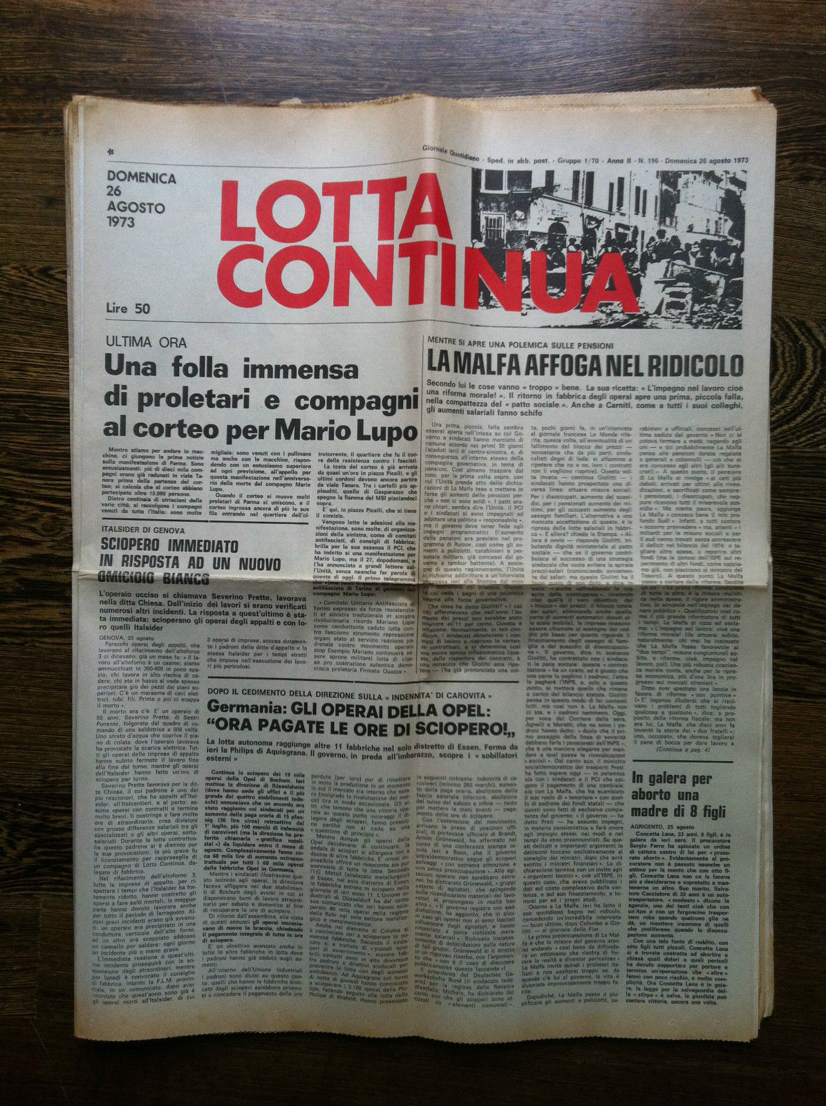 Lotta Continua Anno II n^ 196 Domenica 26 Agosto 1973 …