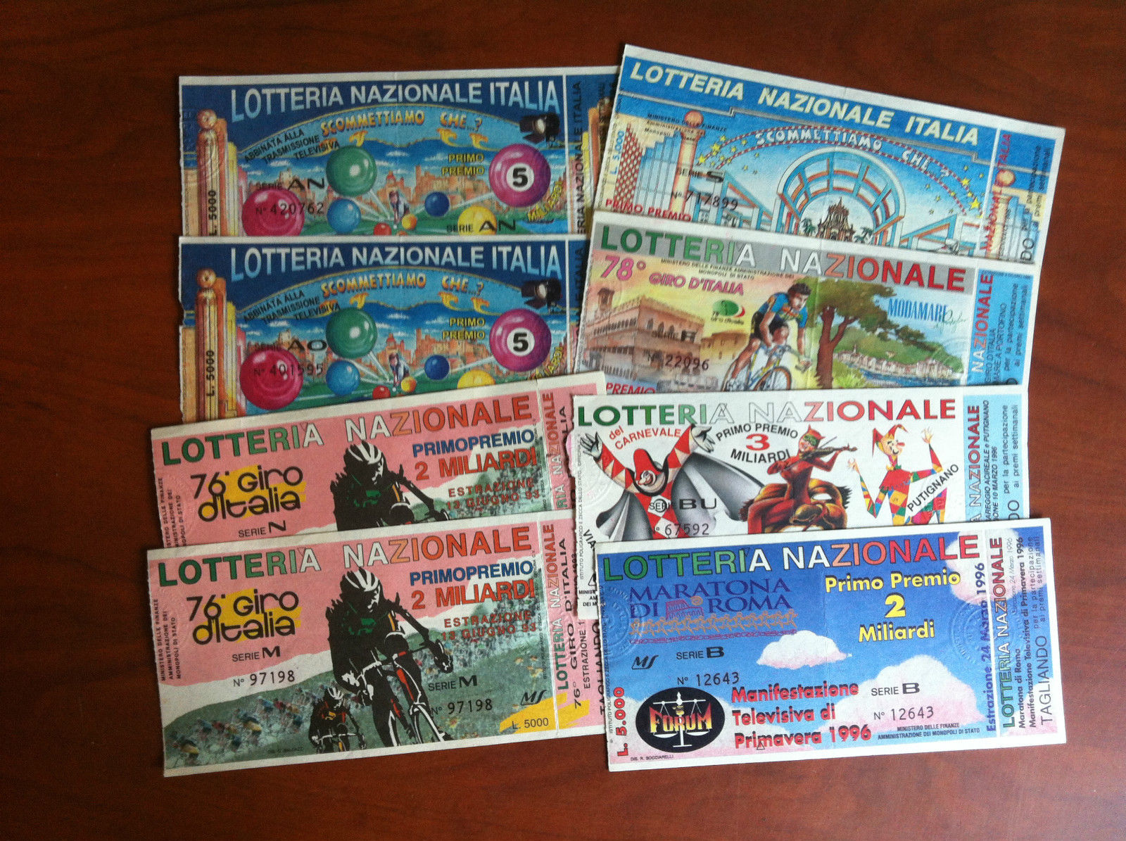 Lotto 8 biglietti Lotteria 1993-95-96 - E17702