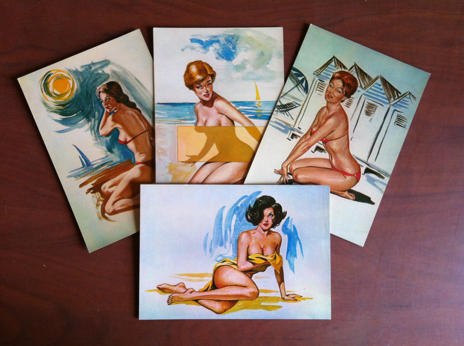 Lotto cartoline illustrate anni '50 Ragazze Pin Up 4 pezzi …