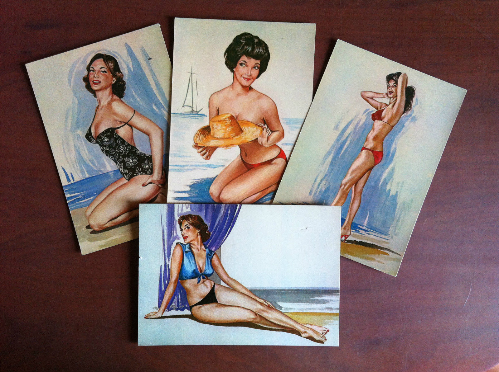Lotto cartoline illustrate anni '50 Ragazze Pin Up 4 pezzi …