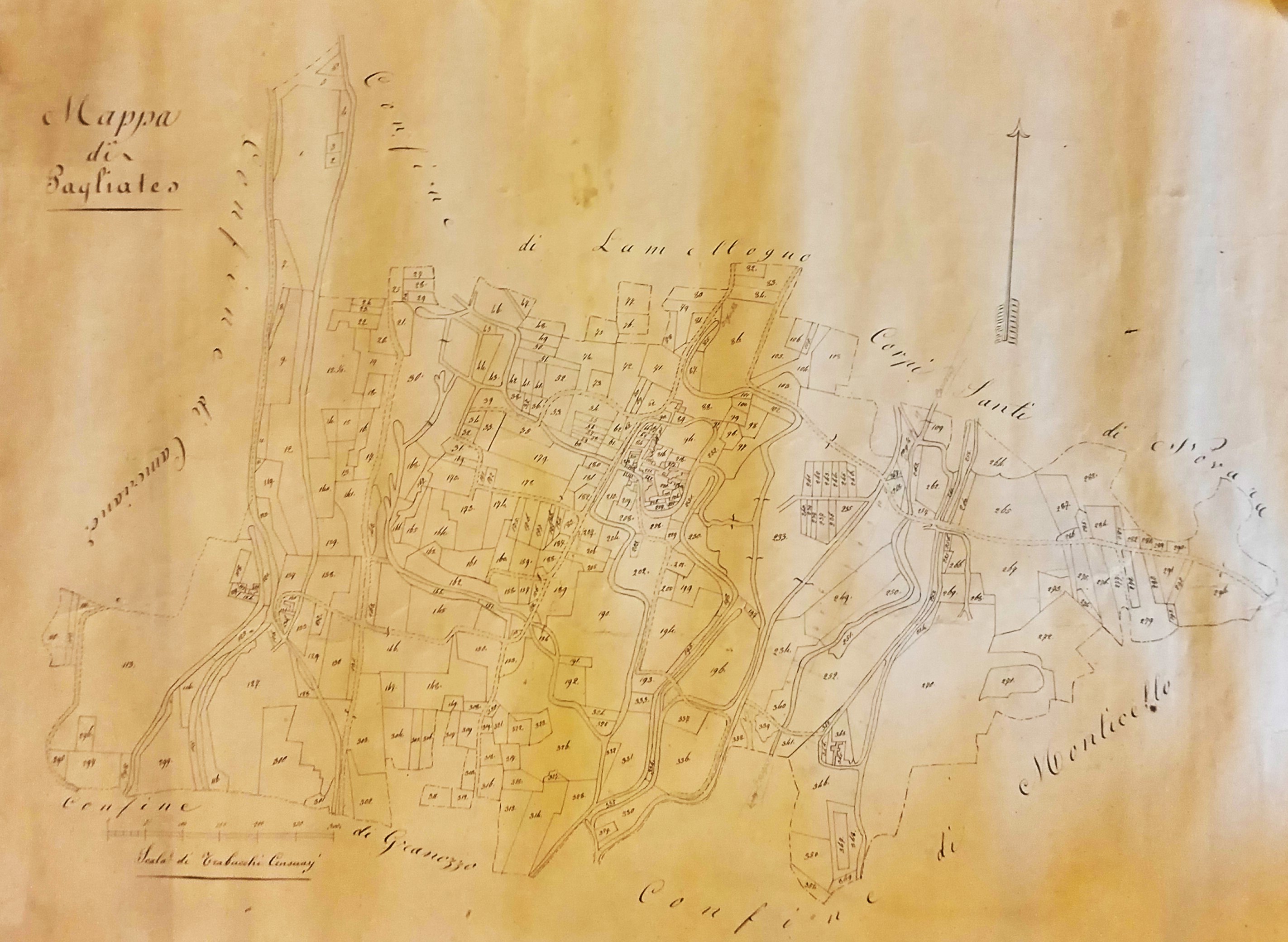 Mappa Catastale Pagliate località novarese inizi '800 ca.
