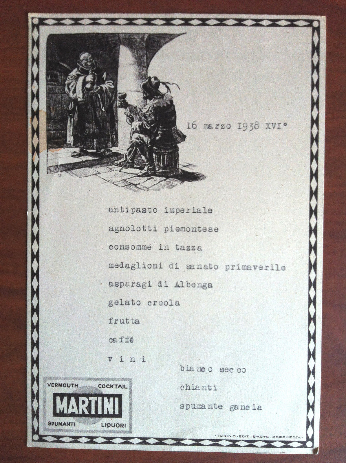 Menù originale 1938 Martini firmato dai commensali - E14639