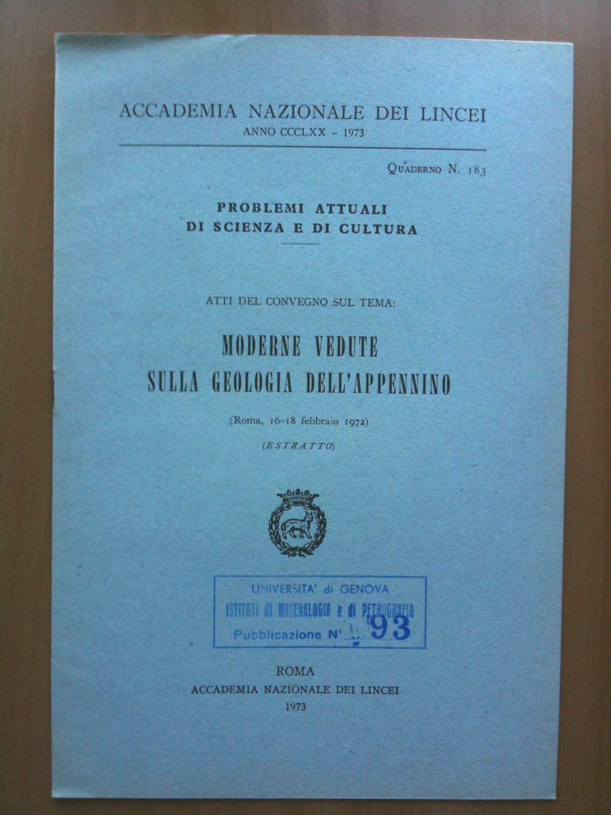 Moderne vedute sulla geologia dell'Appennino 1973