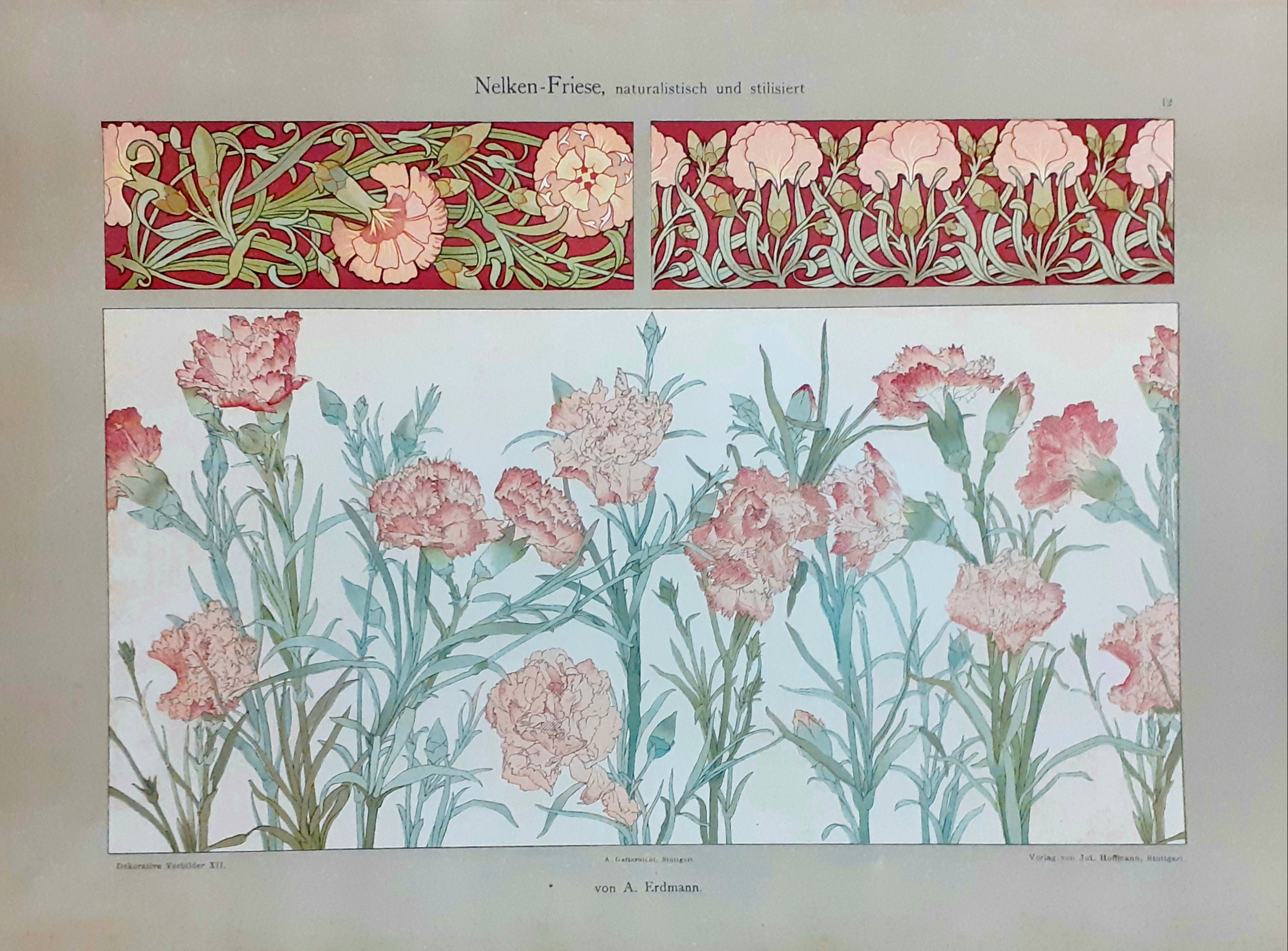 Nelken-Friese litografia originale tratta da Dekorative Vorbilder XII 1899/1900