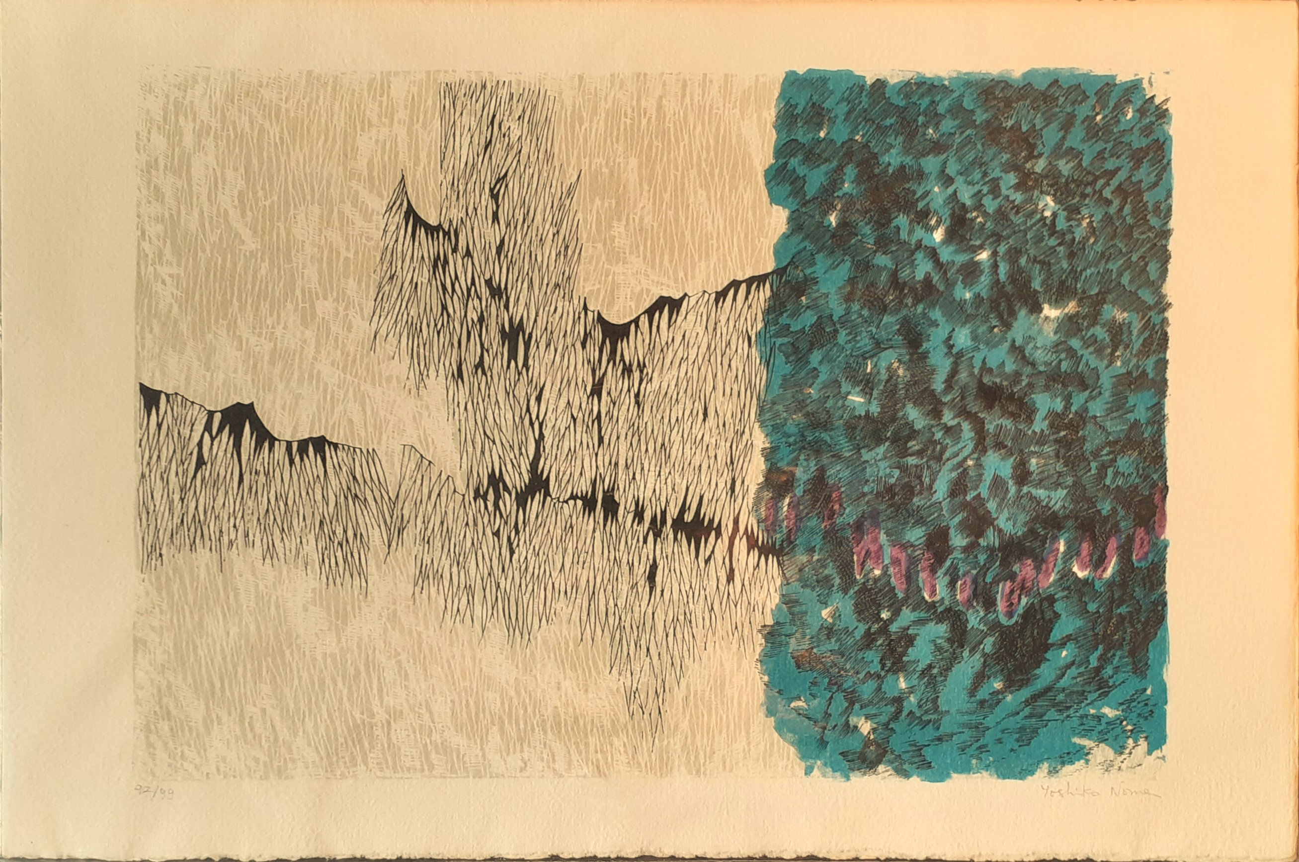 Noma Yoshiko artista Giapponese: litografia disegnata dall'autore 1967