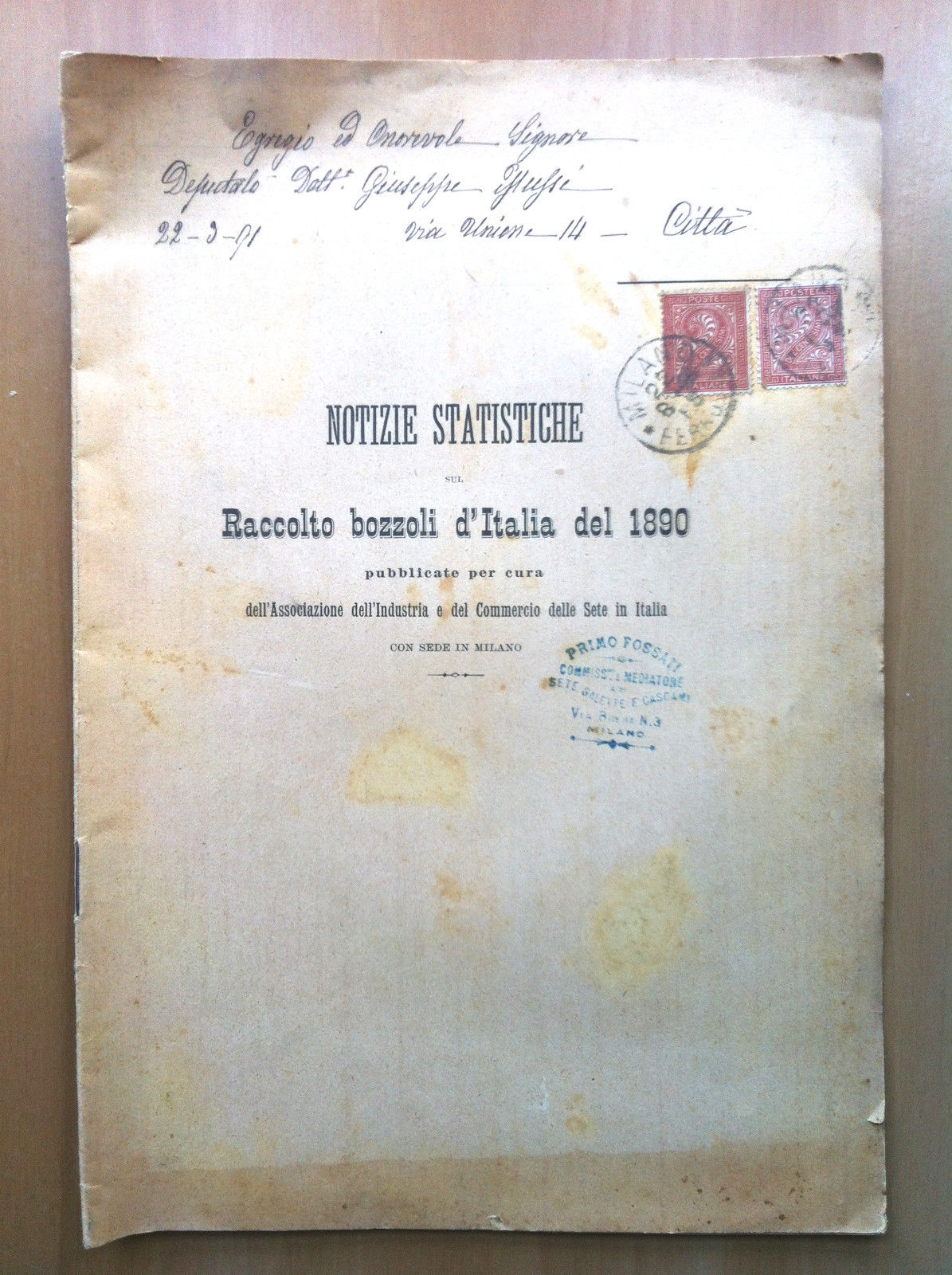 Notizie Statistiche Raccolto bozzoli d'Italia del 1890 - E14082