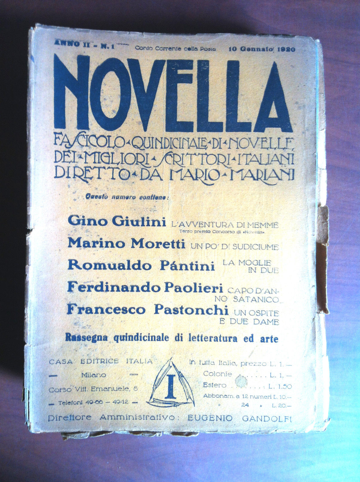 Novella Anno II n^ 1 - 10 Gennaio 1920 Diretto …