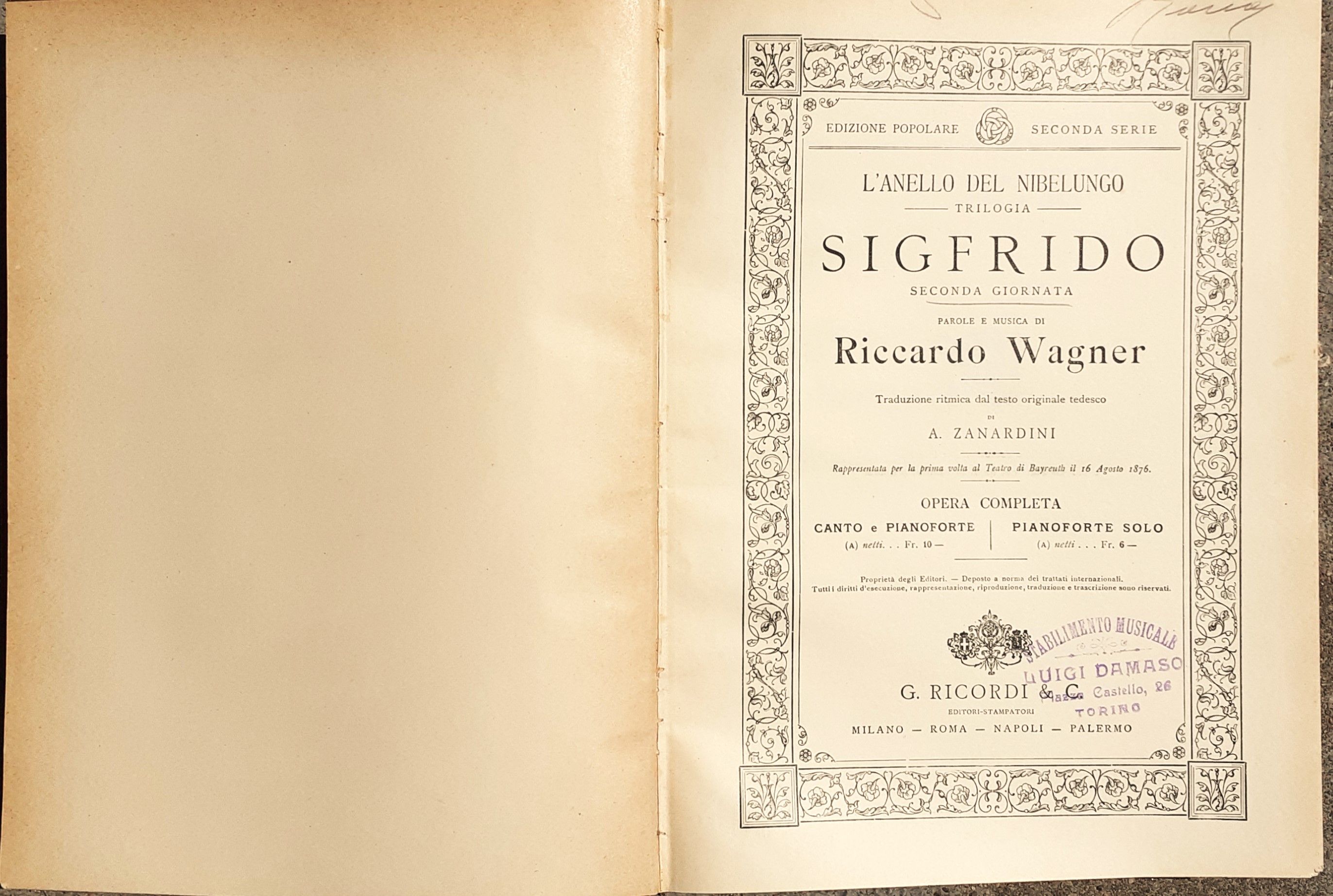Opera completa Riccardo Wagner L'anello del Nibelungo triloga Sigfrido Ricordi …