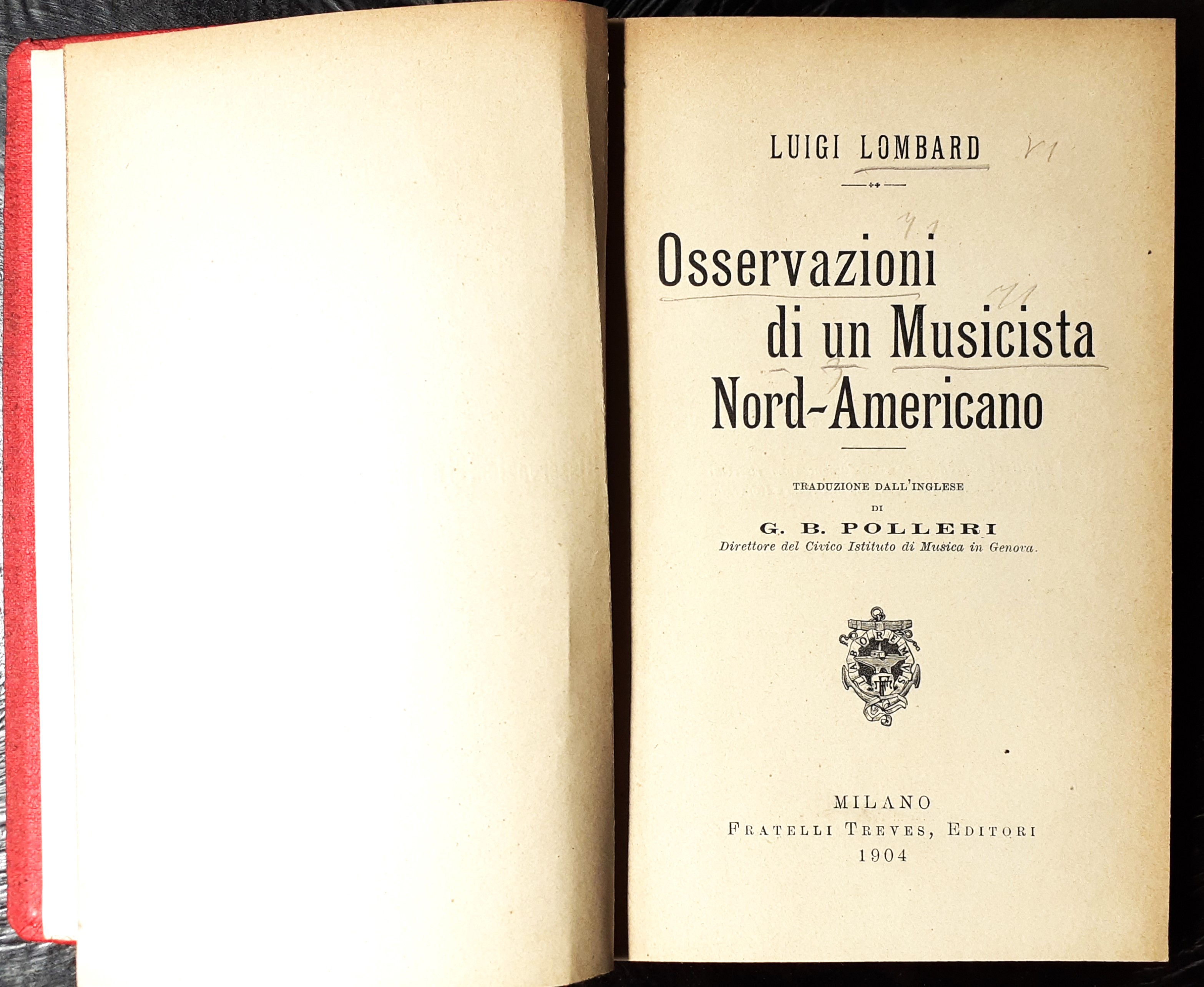 Osservazioni di un Musicista Nord-Americano F.lli Treves Editori Milano 1904