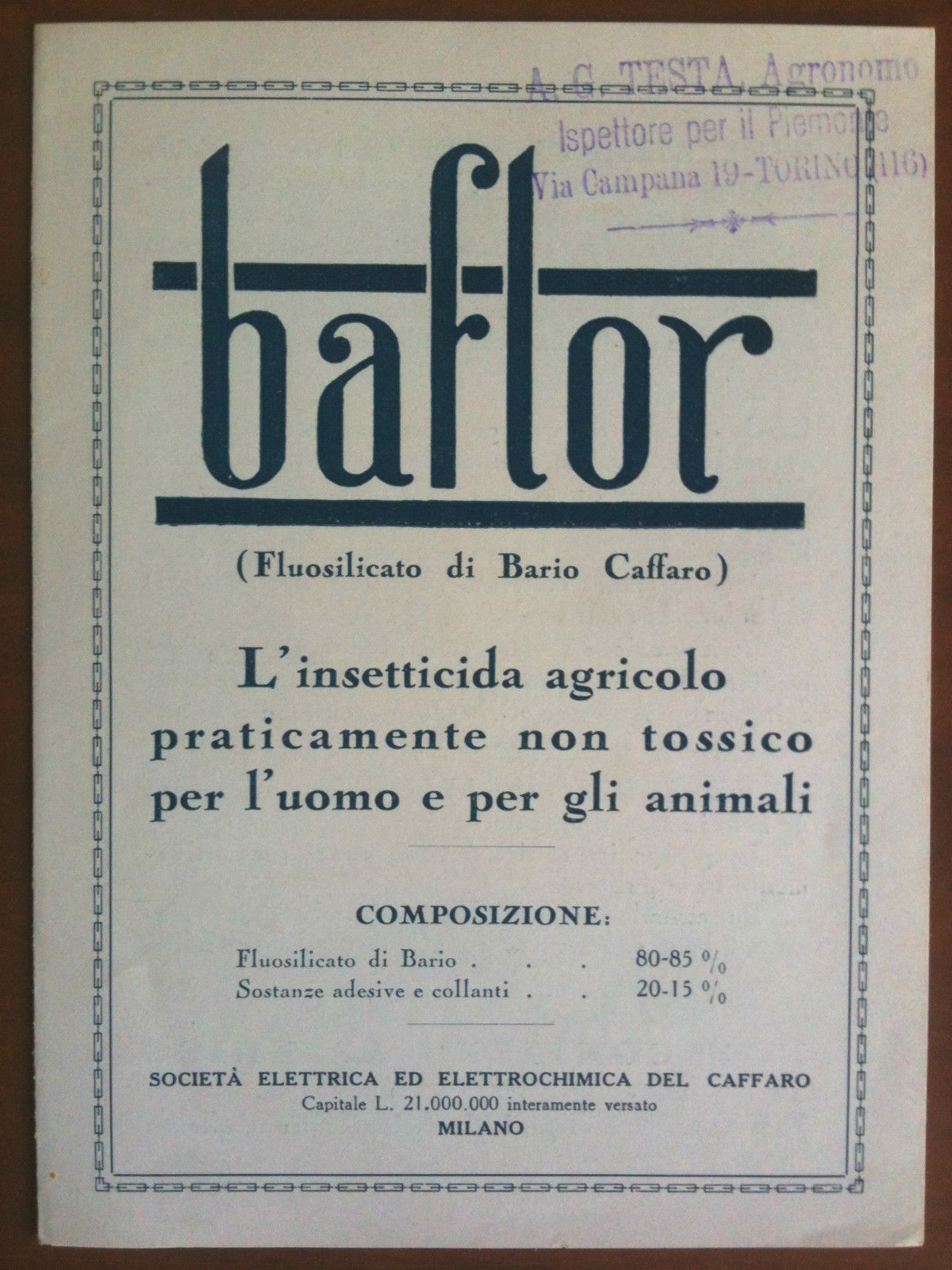 Pieghevole pubblicitario inizi '900 "Baflor" insetticida agricolo - E8724