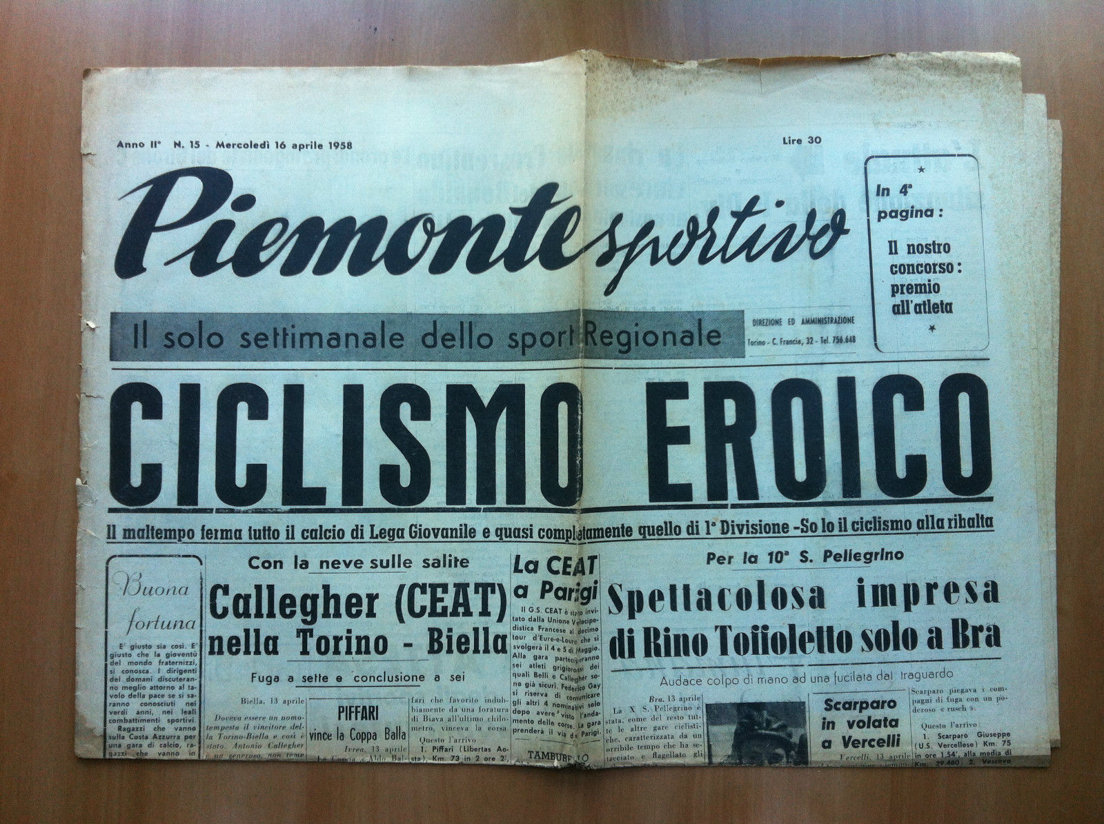 Piemonte Sportivo Anno II n^ 15 Mercoledì 16 Aprile 1958 …