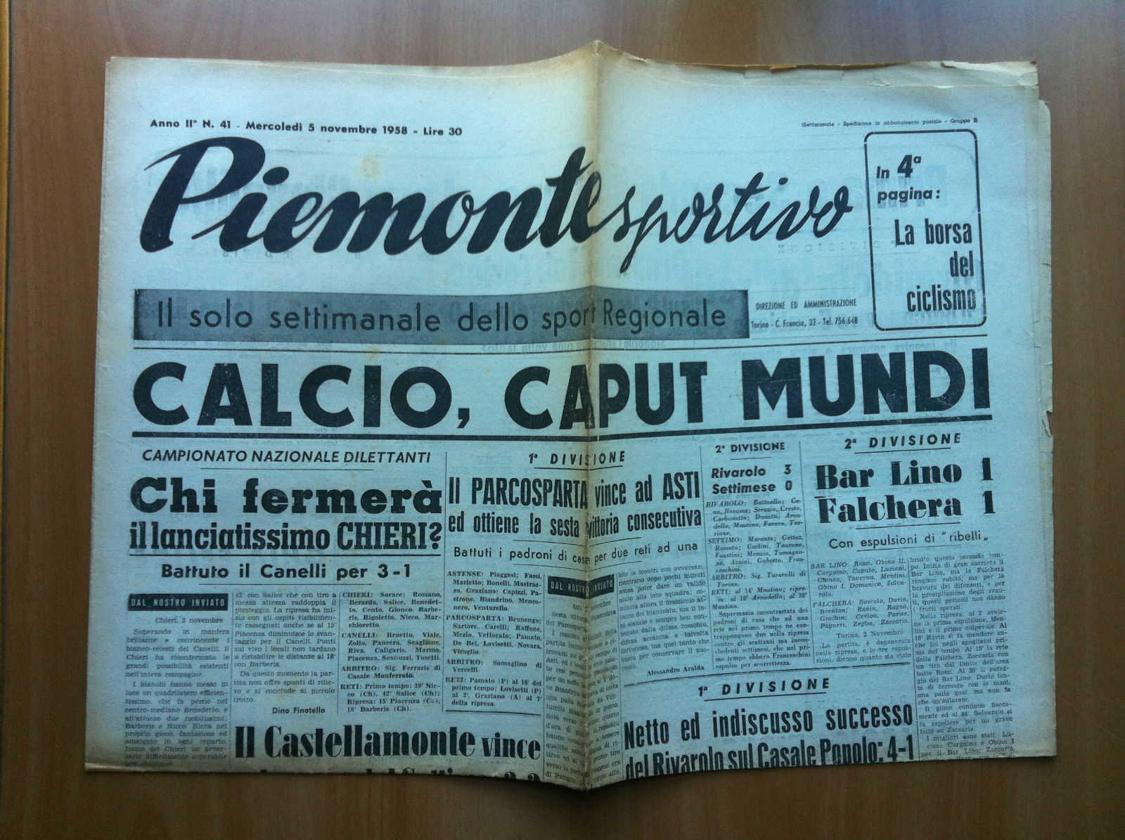 Piemonte Sportivo Anno II n^ 41 Mercoledì 5 Novembre 1958 …
