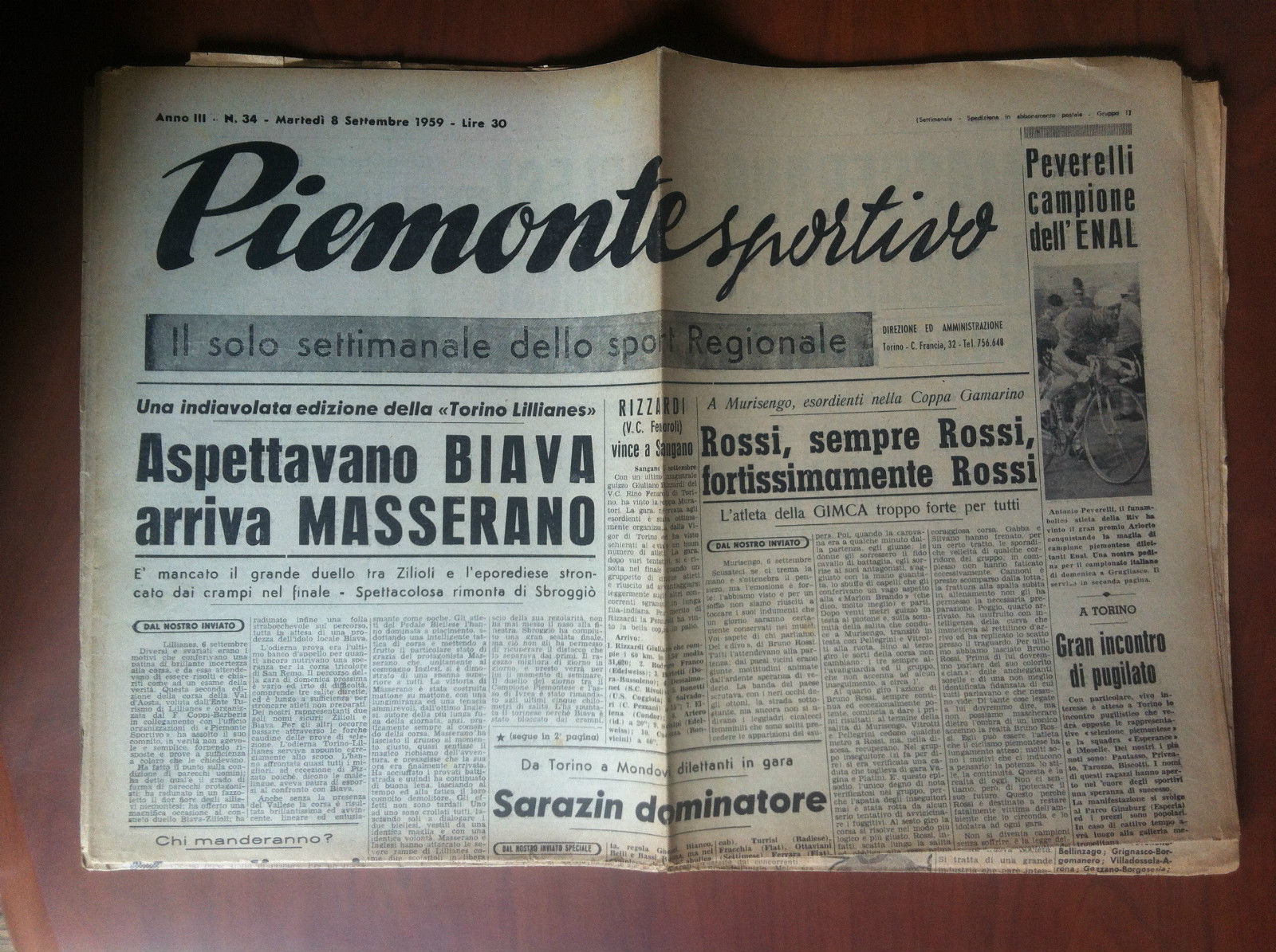 Piemonte Sportivo Anno III n^ 34 Martedì 8 Settembre 1959 …