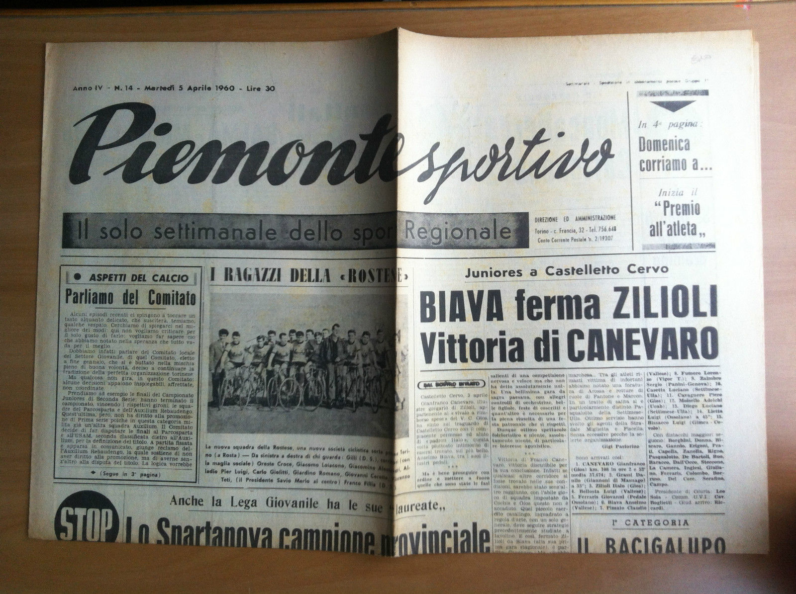 Piemonte Sportivo Anno IV n^ 14 Martedì 5 Aprile 1960 …