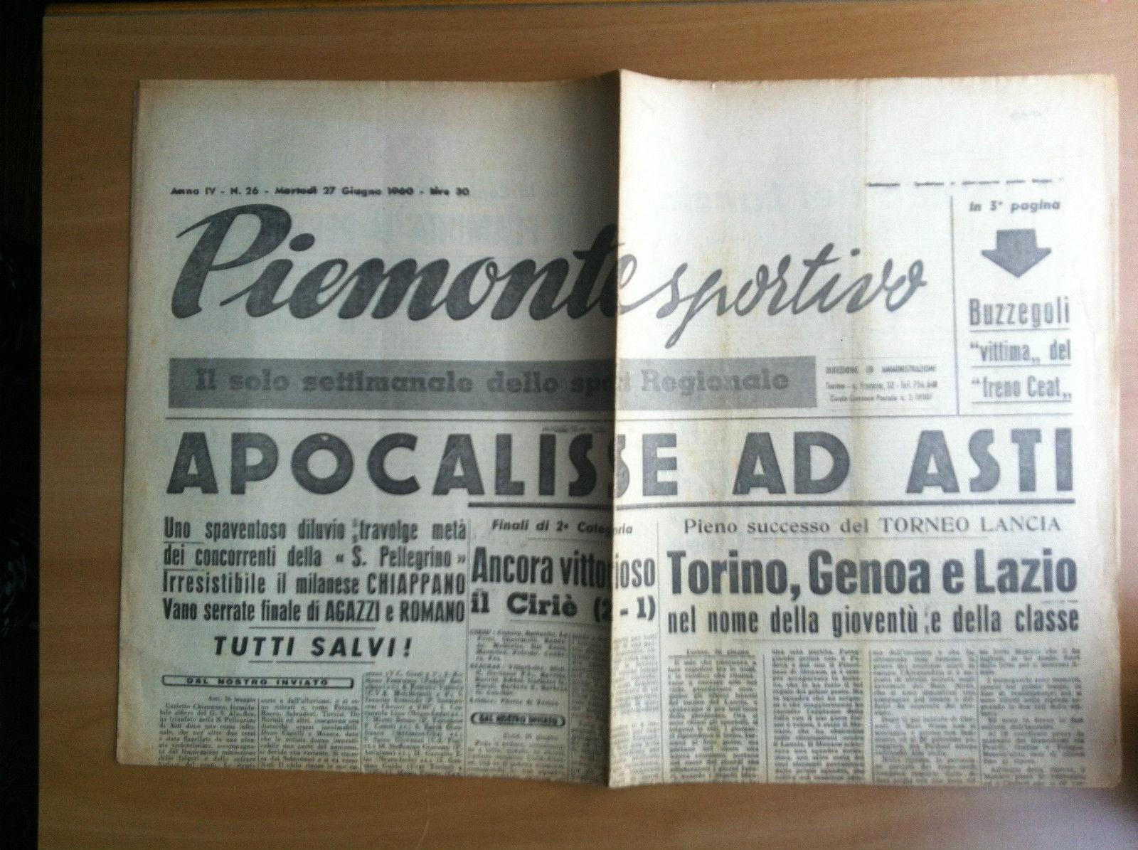 Piemonte Sportivo Anno IV n^ 26 Martedì 27 Giugno 1960 …