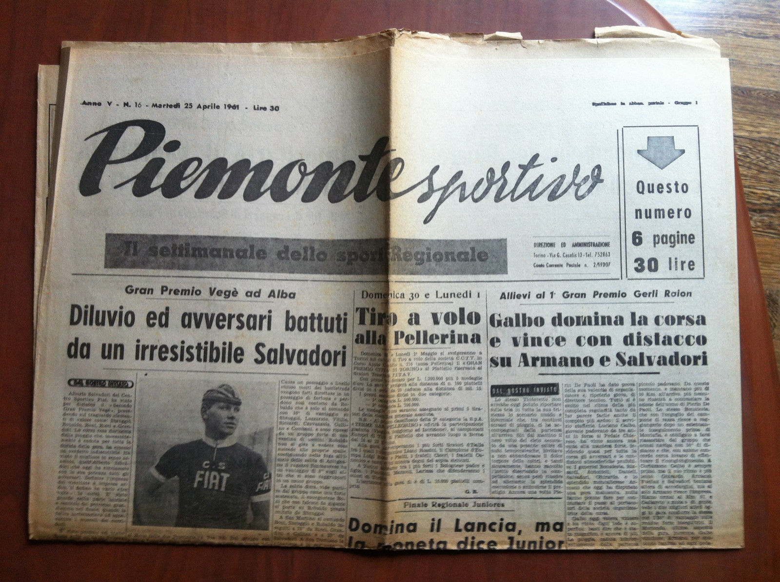 Piemonte Sportivo Anno V n^ 16 Martedì 25 Aprile 1961 …