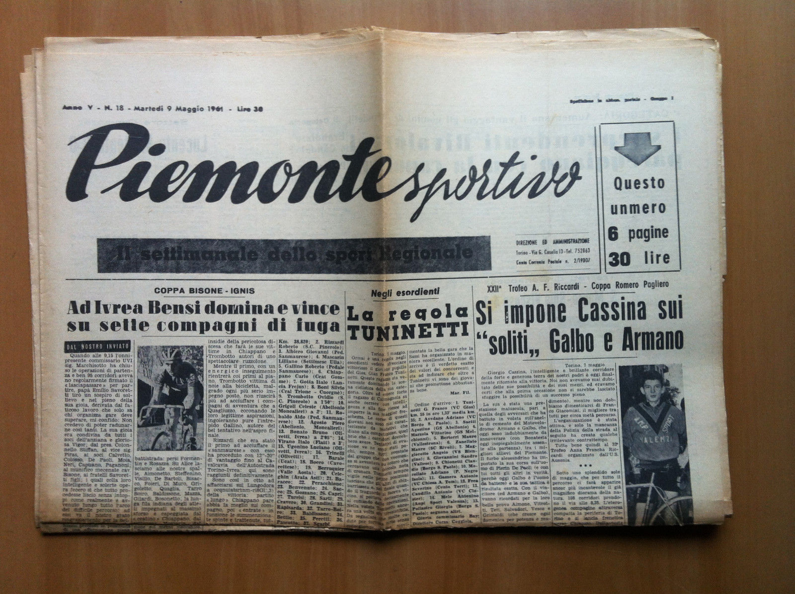 Piemonte Sportivo Anno V n^ 18 Martedì 9 Maggio 1961 …