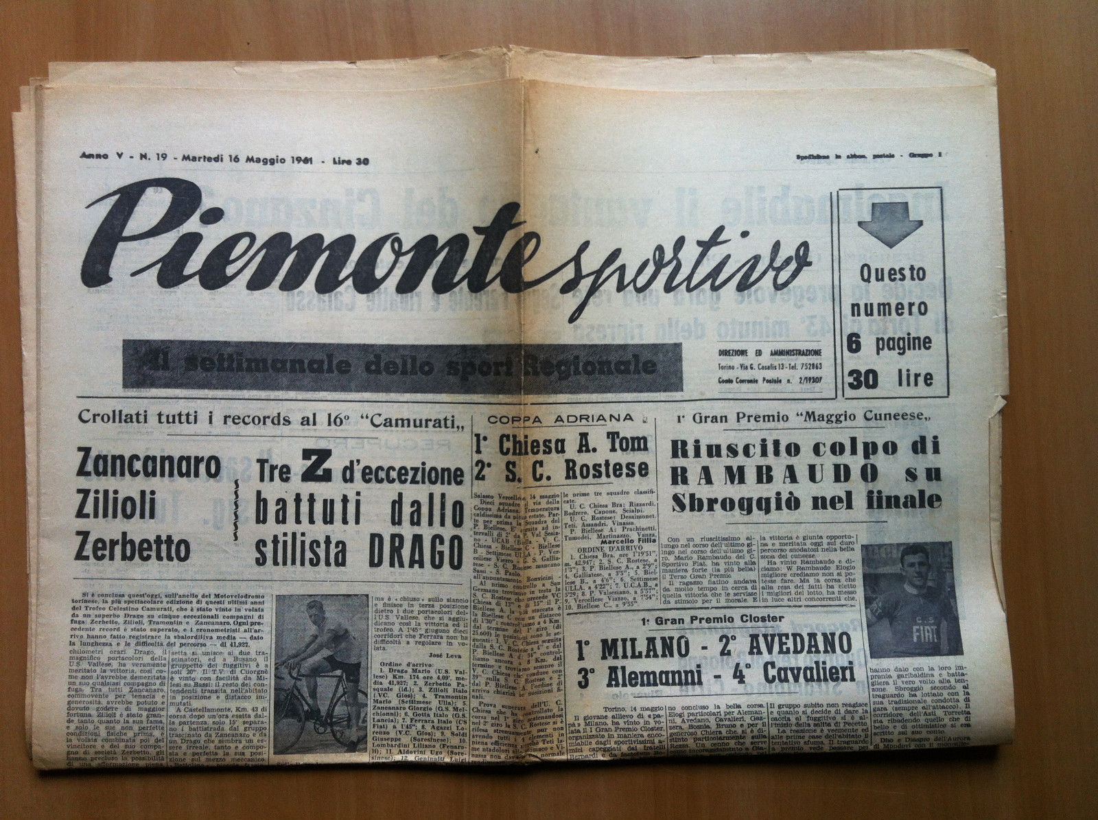 Piemonte Sportivo Anno V n^ 19 Martedì 16 Maggio 1961 …