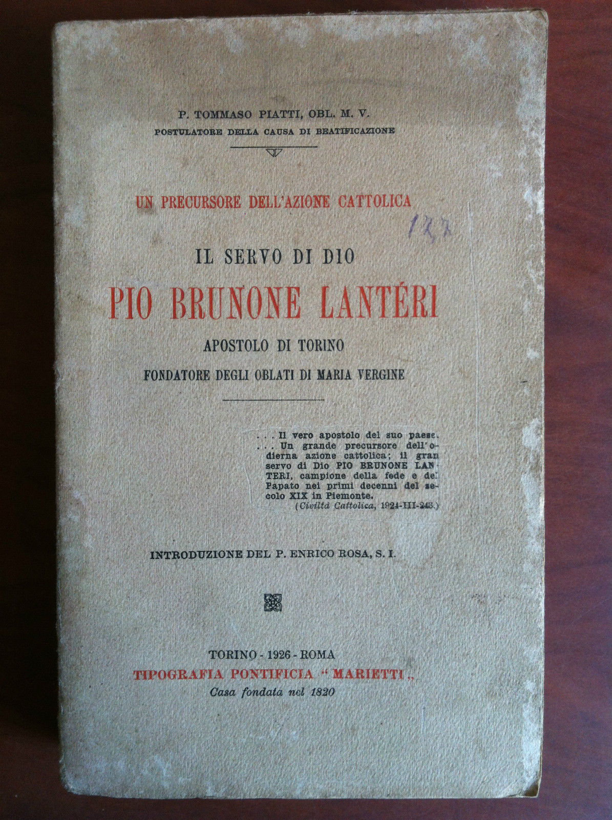 Pio Brunone Lantéri il servo di Dio fondatgore oblati Maria …