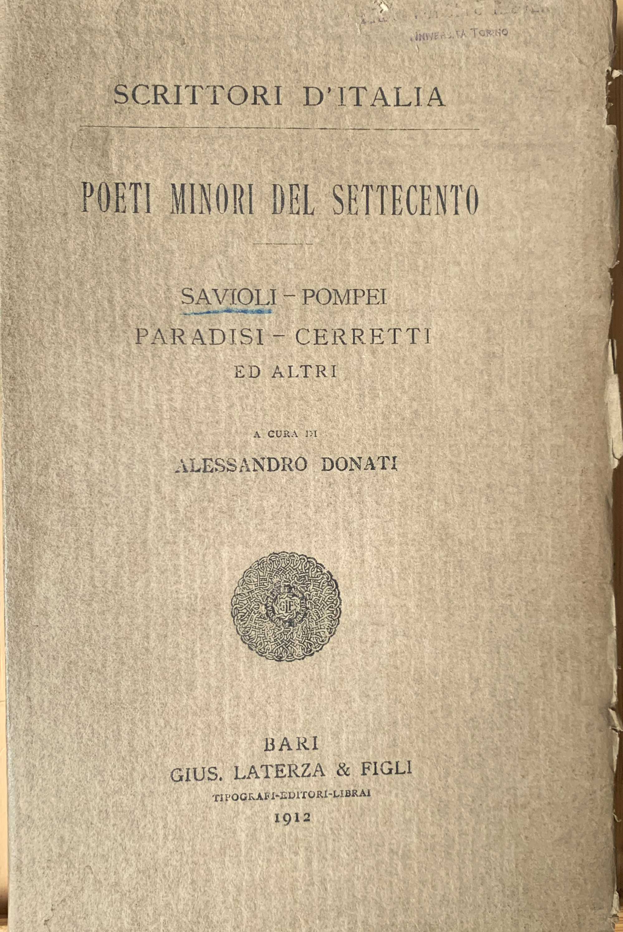 Poeti minori del Settecento. Savioli - Pompei - Paradisi - …