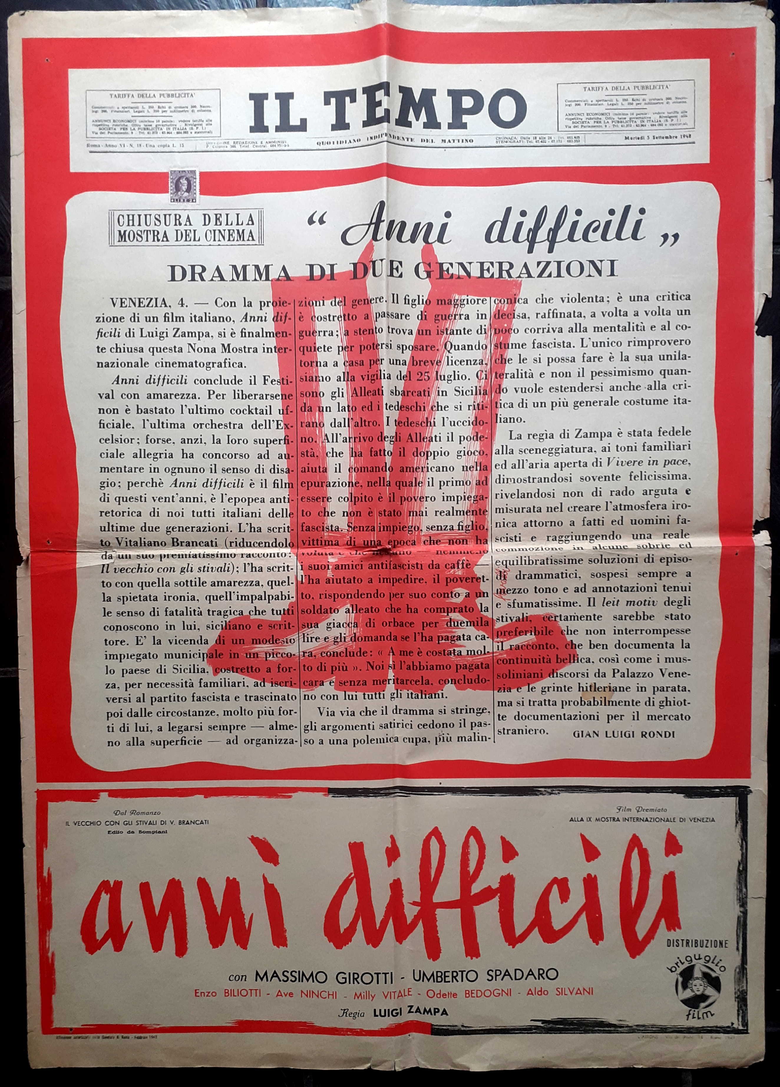 Poster cinema "Anni difficili" Premiato al festival del cinema di …