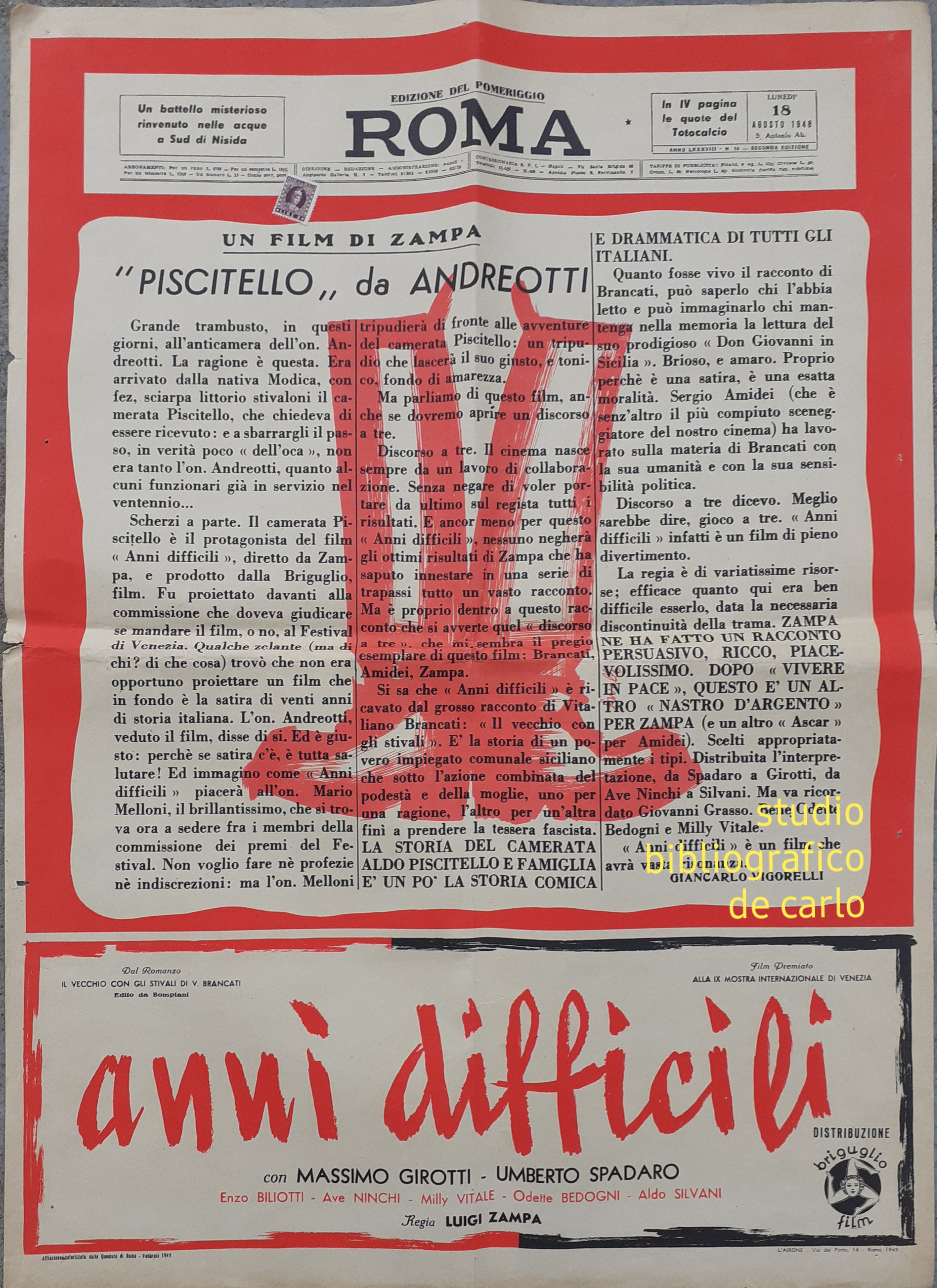 Poster film " anni difficili" premiato alla IX mostra internazionale …
