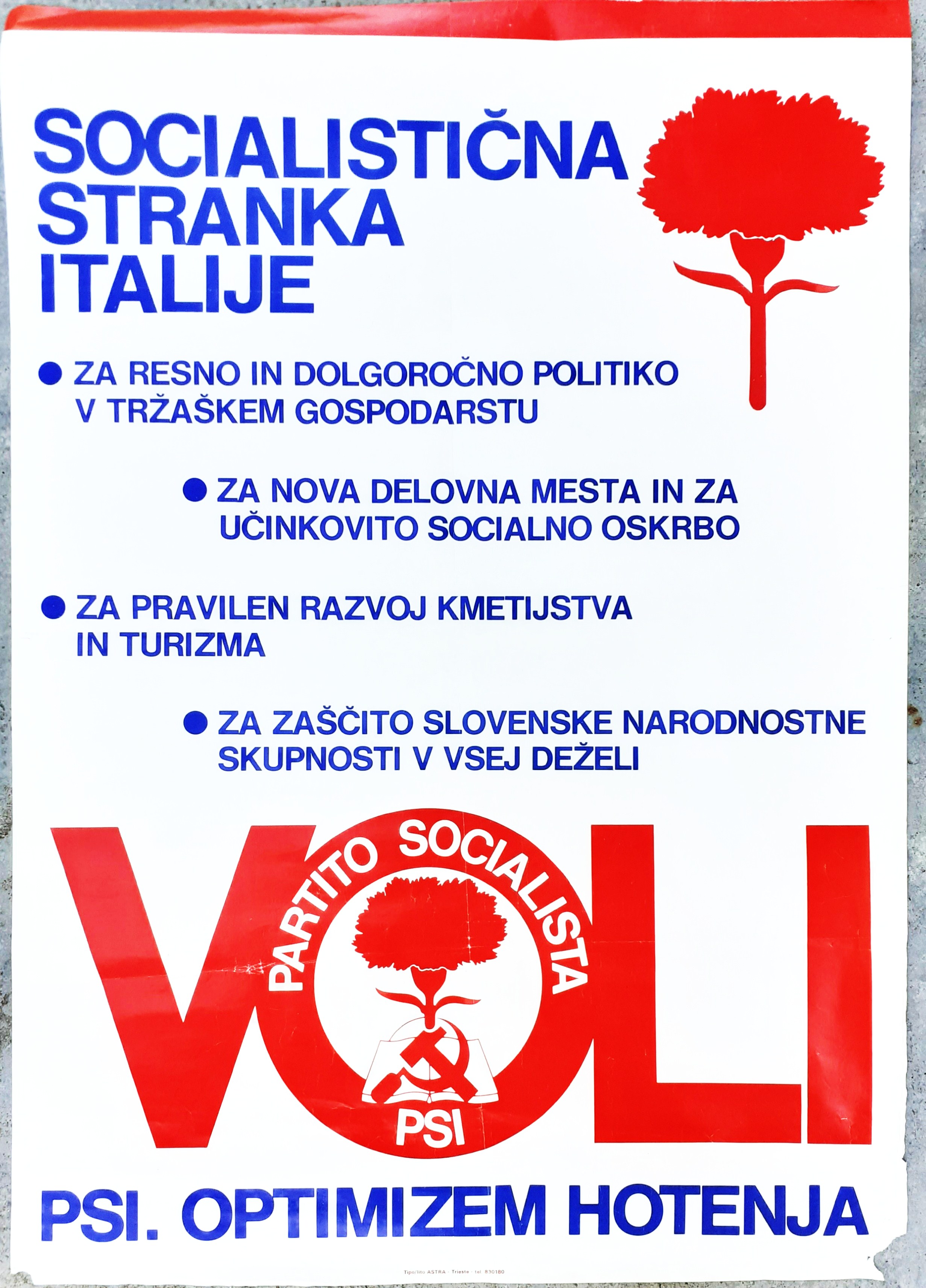 Poster in lingua Slovena Partito Socialista Triestino anni '70/80