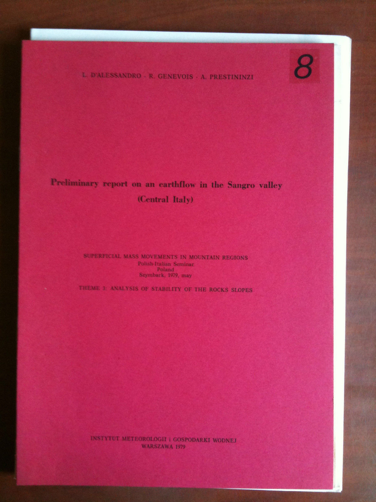 Preliminary report earthflow in the Sangro valley 1979