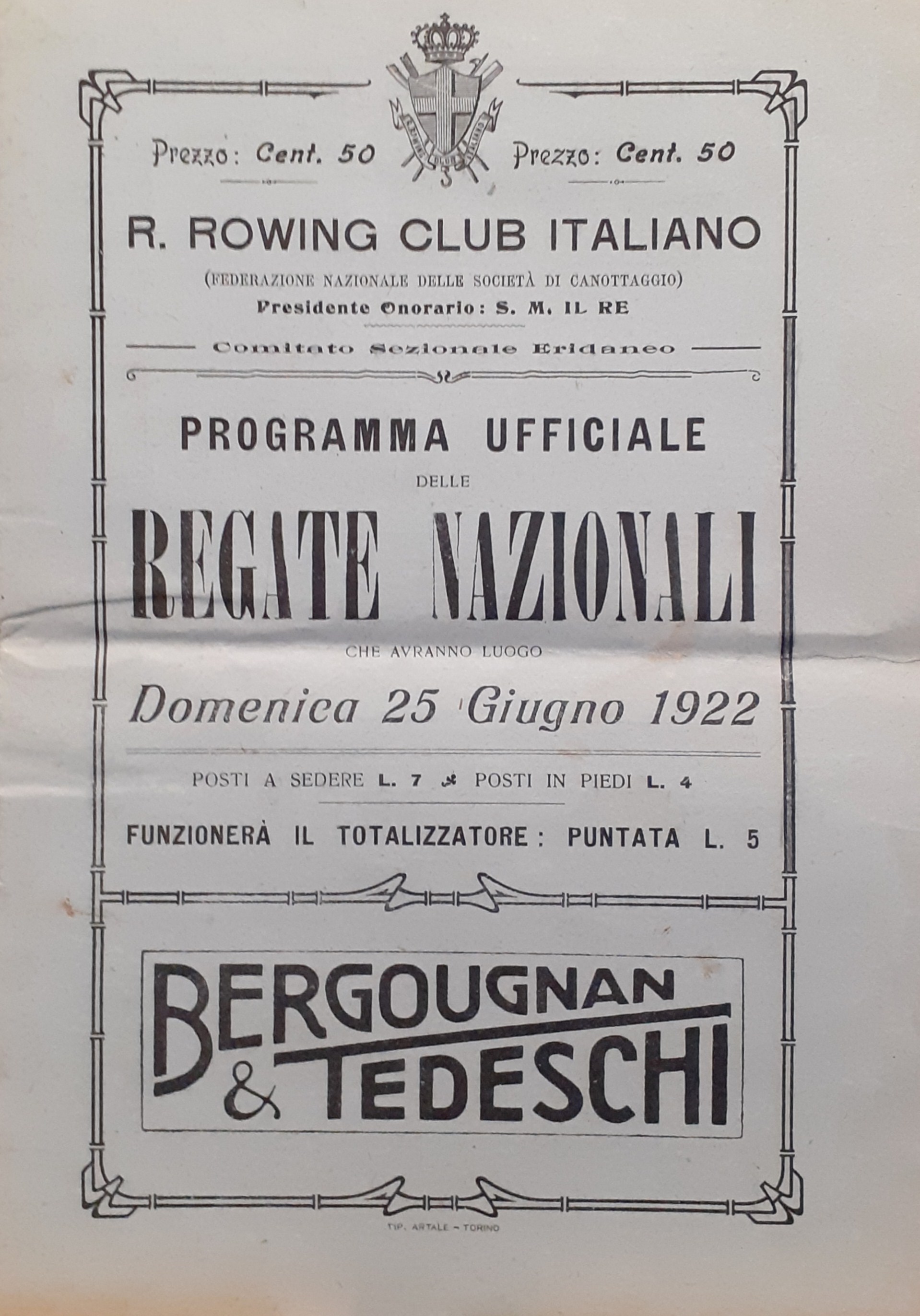 Programma Ufficiale regate Nazionali Torino 25 giugno 1922