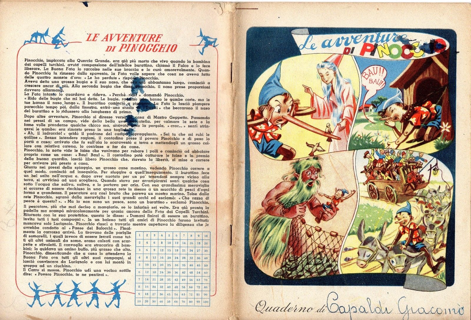 quaderno a quadri "Le Avventure di Pinocchio"