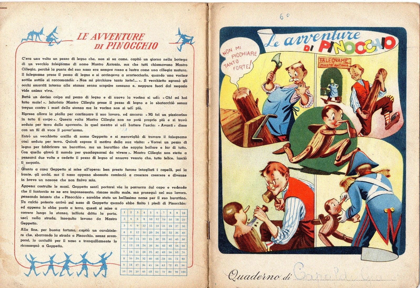 quaderno a quadri "Le Avventure di Pinocchio"