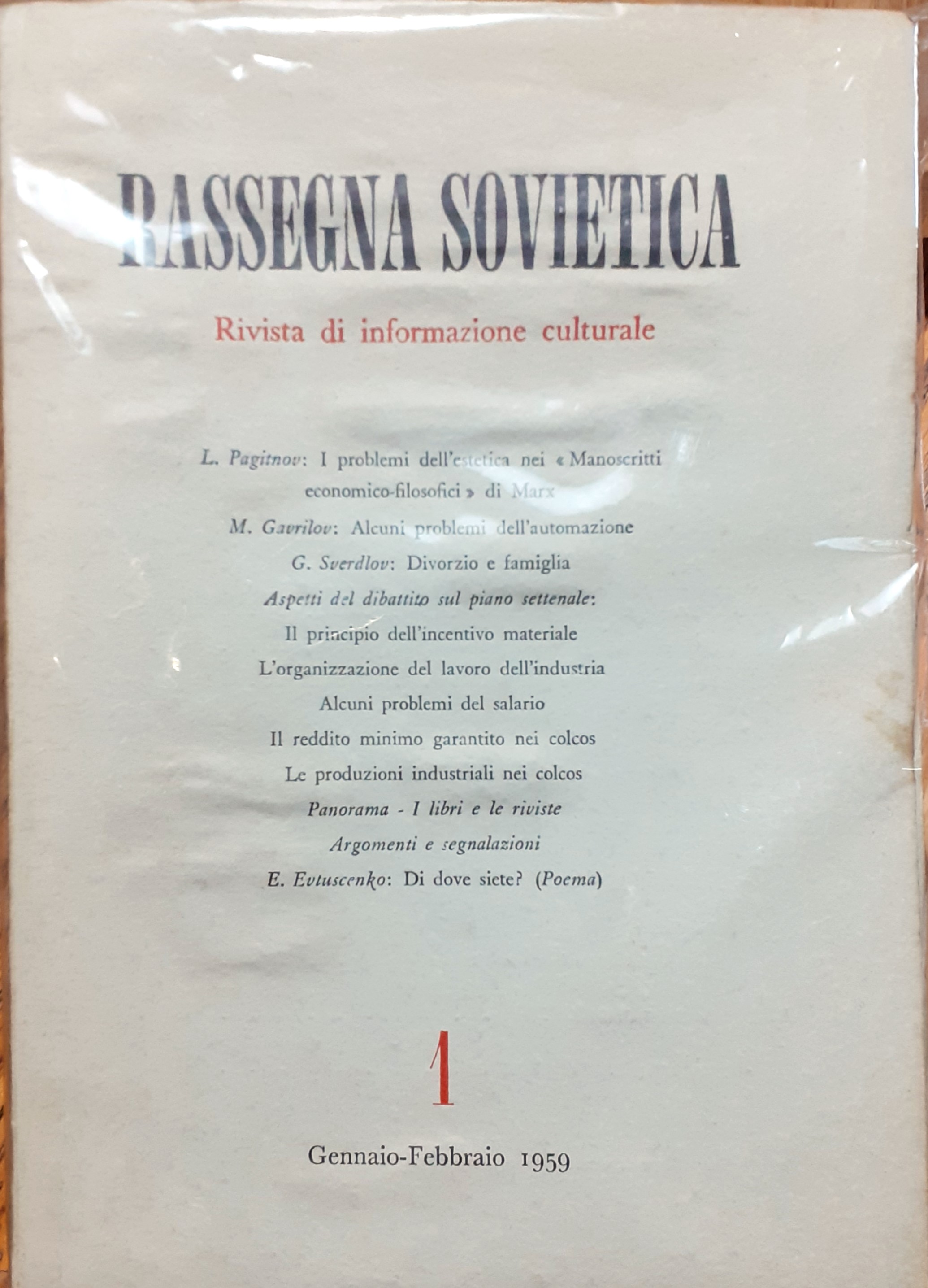Rassegna sovietica. Rivista di informazione culturale (Anno X, Nn. 1-6, …