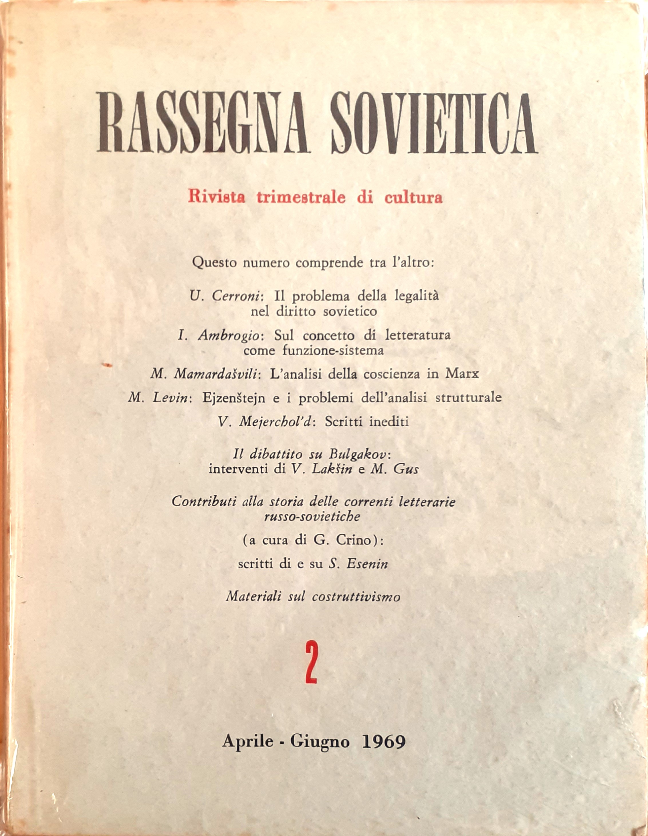 Rassegna sovietica. Rivista trimestrale di cultura (Anno XX, Nn. 1-4, …
