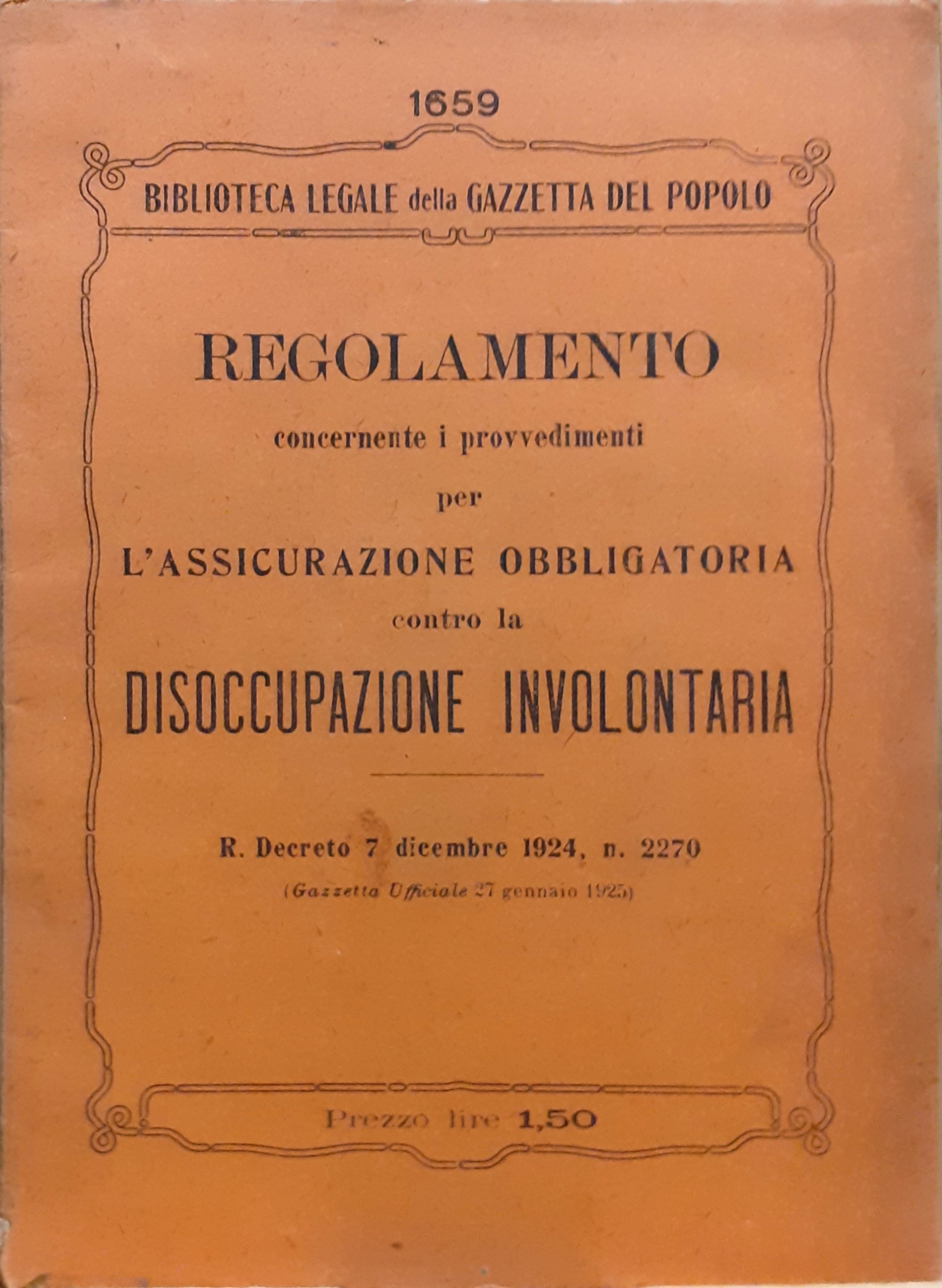 Regio Decreto - Assicurazione obbligatoria contro la Disoccupazione 1924