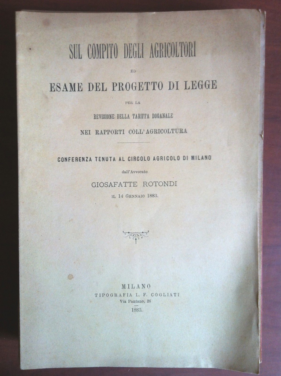 Revisione della tariffa doganale Conferenza Avv. Giosafatte Torondi 1883- E13992