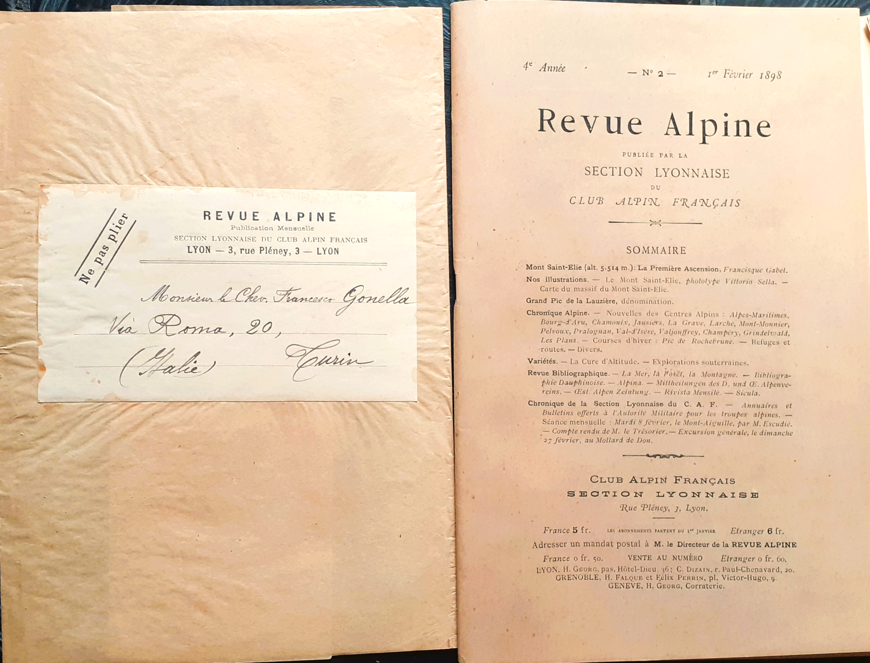 REVUE ALPINE n^2 Févier 1898 ampio servizio La primière Ascension …